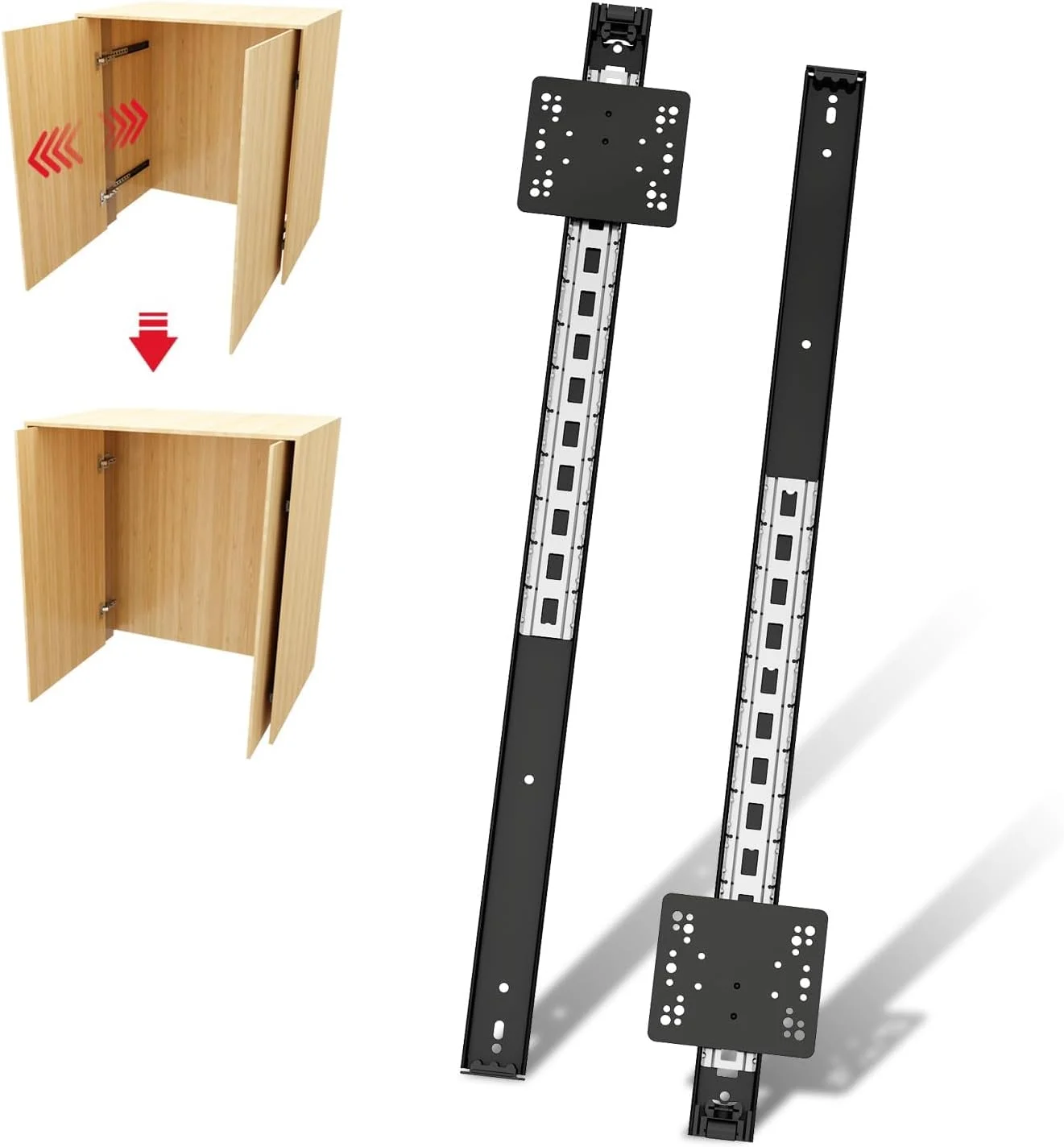 دو عدد ریل کشویی درب پاکتی آزونه، 450 میلی‌متر، بلبرینگ دار با باز شدن کامل، ظرفیت بار 20 کیلوگرم در هر جفت، طراحی صرفه‌جویی در فضا برای آشپزخانه، اتاق خواب و خانه، نصب جانبی و نصب از بالا