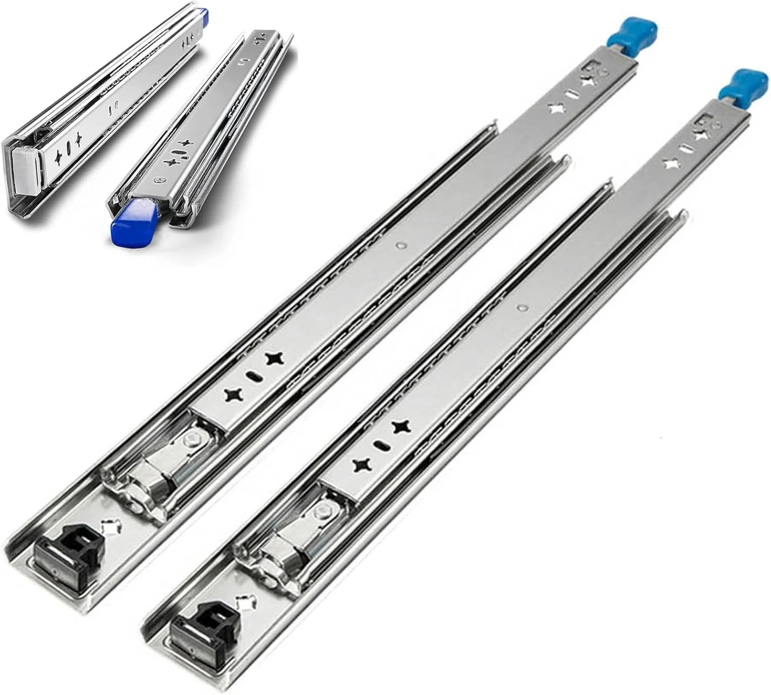 ریل کشویی فوق العاده بلند 100، 105، 110، 115، 120، 125، 130، 135، 140، 145، 150 سانتی متر، یک جفت بلبرینگ نصب جانبی، ریل های کشویی تمام اکستنشن سنگین، فولاد نورد سرد، رنگی (چند رنگ)