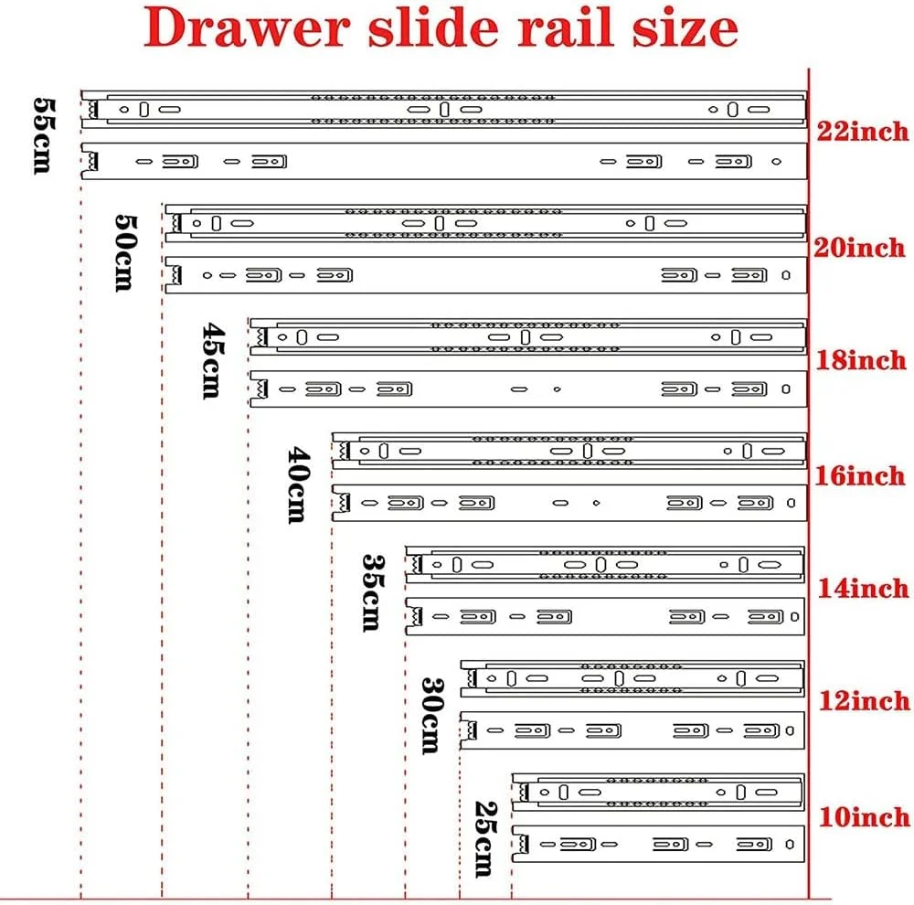 ریل کشو بلبرینگ دار با مکانیزم آرام بند، ریل های سخت افزاری کابینت، 3 تکه با قابلیت باز شدن کامل، 1 جفت، نصب جانبی، رنگی