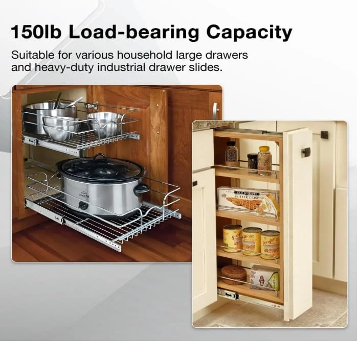 ریل کشویی بلبرینگی کابینت - ریل فلزی سنگین برای حرکت روان و بی صدا کشو، ظرفیت بار بادوام، ایده آل برای کابینت ها، کمدها و مبلمان (10 اینچ)