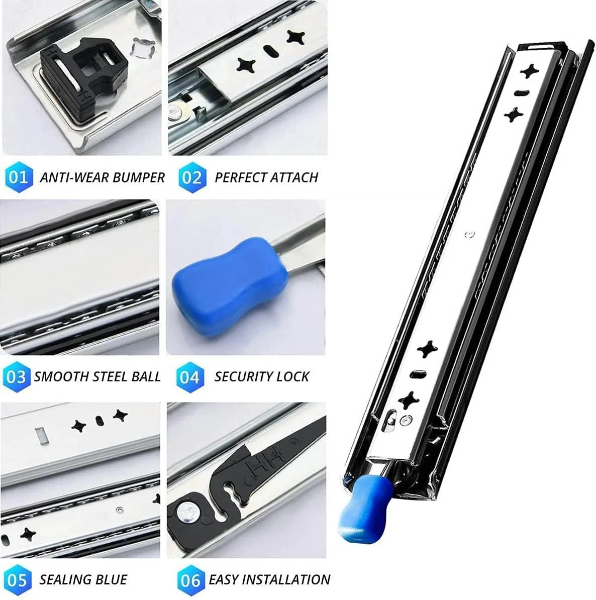 ریل کشویی فوق العاده بلند 100، 105، 110، 115، 120، 125، 130، 135، 140، 145، 150 سانتی متر، یک جفت بلبرینگ نصب جانبی، ریل های کشویی تمام اکستنشن سنگین، فولاد نورد سرد، رنگی (چند رنگ)