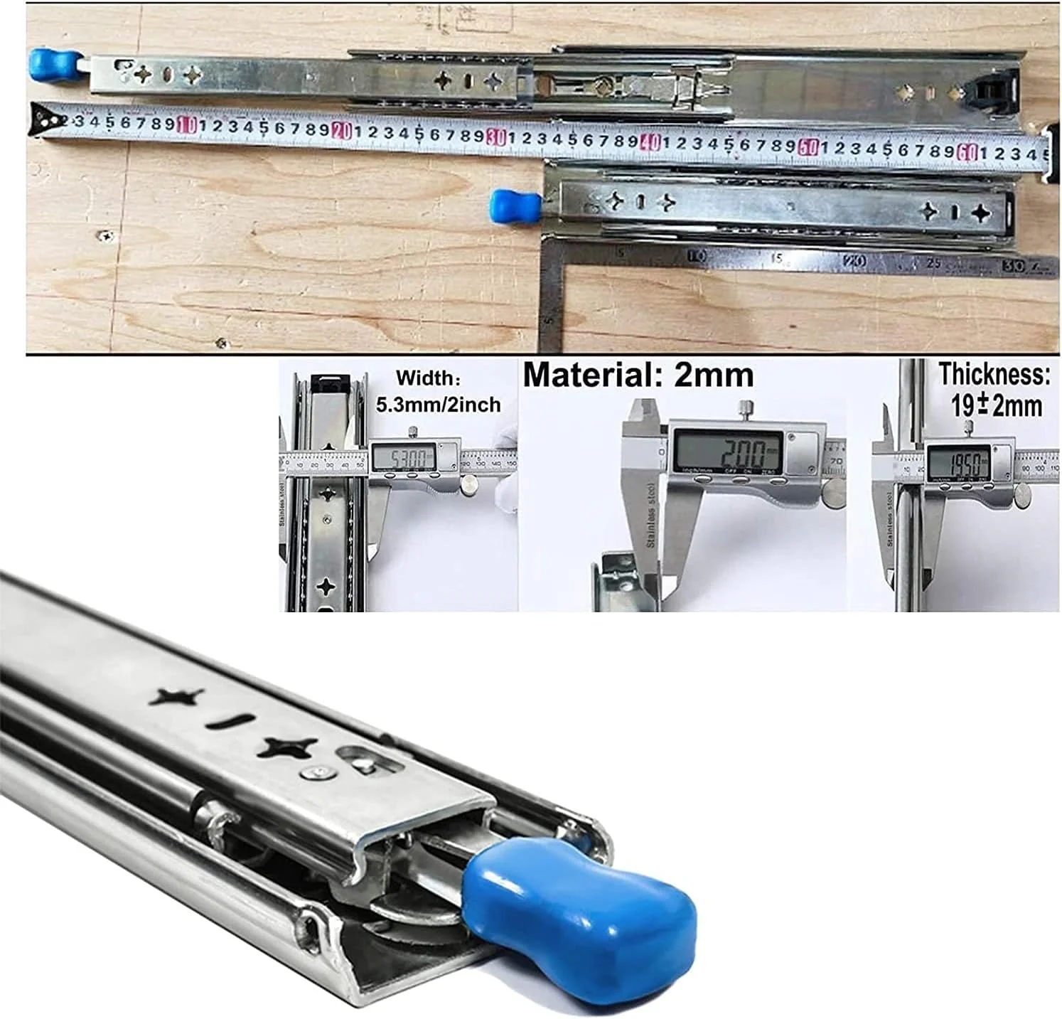 4 عدد ریل کشویی بلبرینگی سنگین با قفل، بازشوندگی کامل در طول های 10، 16، 20، 24، 30، 36، 40، 44، 56 و 60 اینچ، رنگی