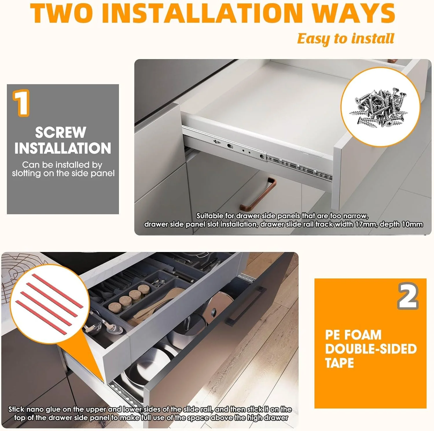 4 عدد ریل کشو بلبرینگی 45 سانتی متری - ریل کشویی دو طرفه، ریل کشو فلزی نازک برای کابینت آشپزخانه، کمد، مبلمان DIY - حرکت روان با باز شدن کامل، نصب آسان 4 عدد ریل کشو بلبرینگی 45 سانتی متری - ریل کشویی دو طرفه، ریل کشو فلزی نازک برای کابینت آشپزخانه، کمد، مبلمان DIY - حرکت روان با باز شدن کامل، نصب آسان