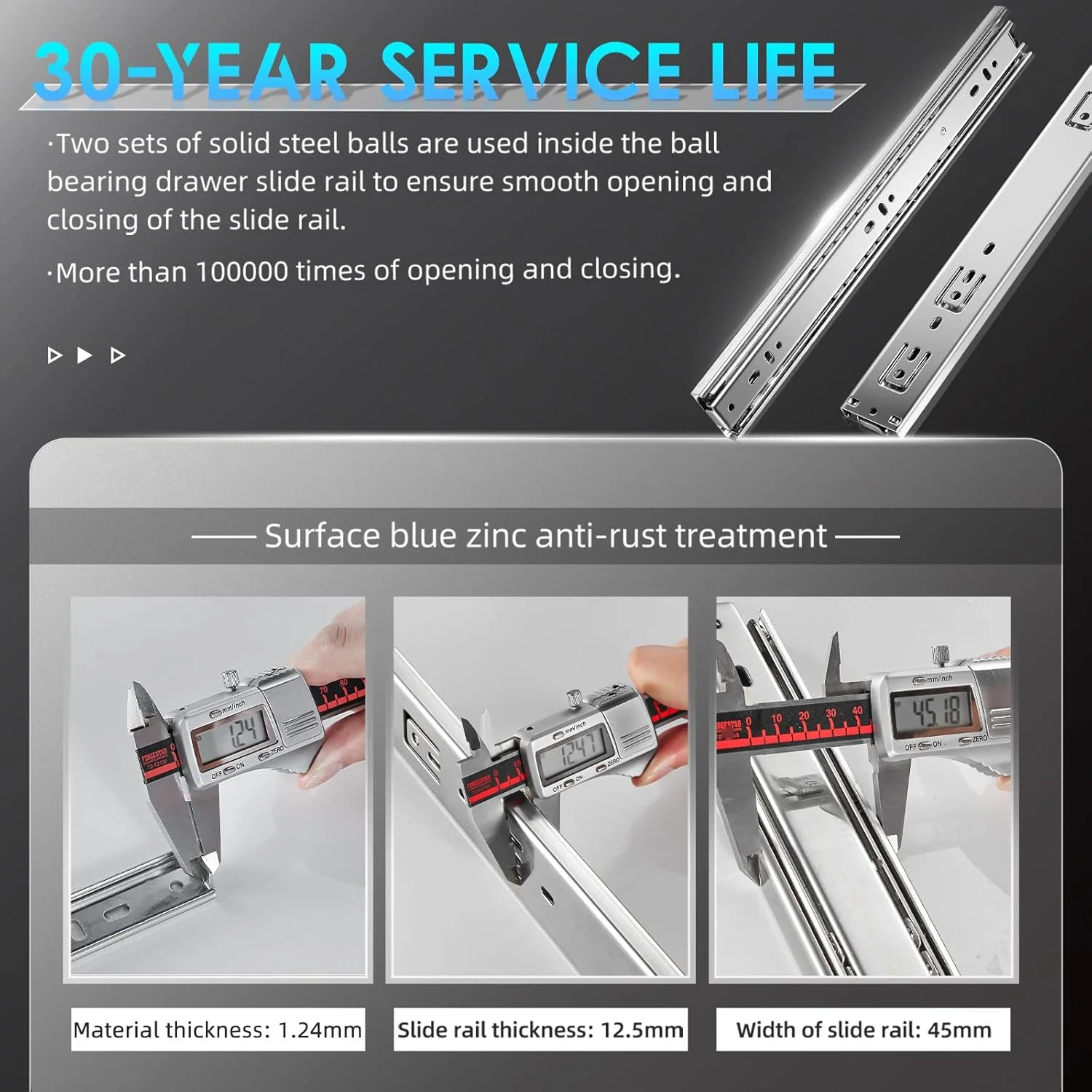 ریل کشو تلسکوپی آلیشنگ با بازشوندگی کامل، طول 30 سانتیمتر، بلبرینگ دار، سنگین وزن، ظرفیت تحمل وزن 45 کیلوگرم، یک جفت ریل کشو تلسکوپی آلیشنگ با بازشوندگی کامل، طول 30 سانتیمتر، بلبرینگ دار، سنگین وزن، ظرفیت تحمل وزن 45 کیلوگرم، یک جفت