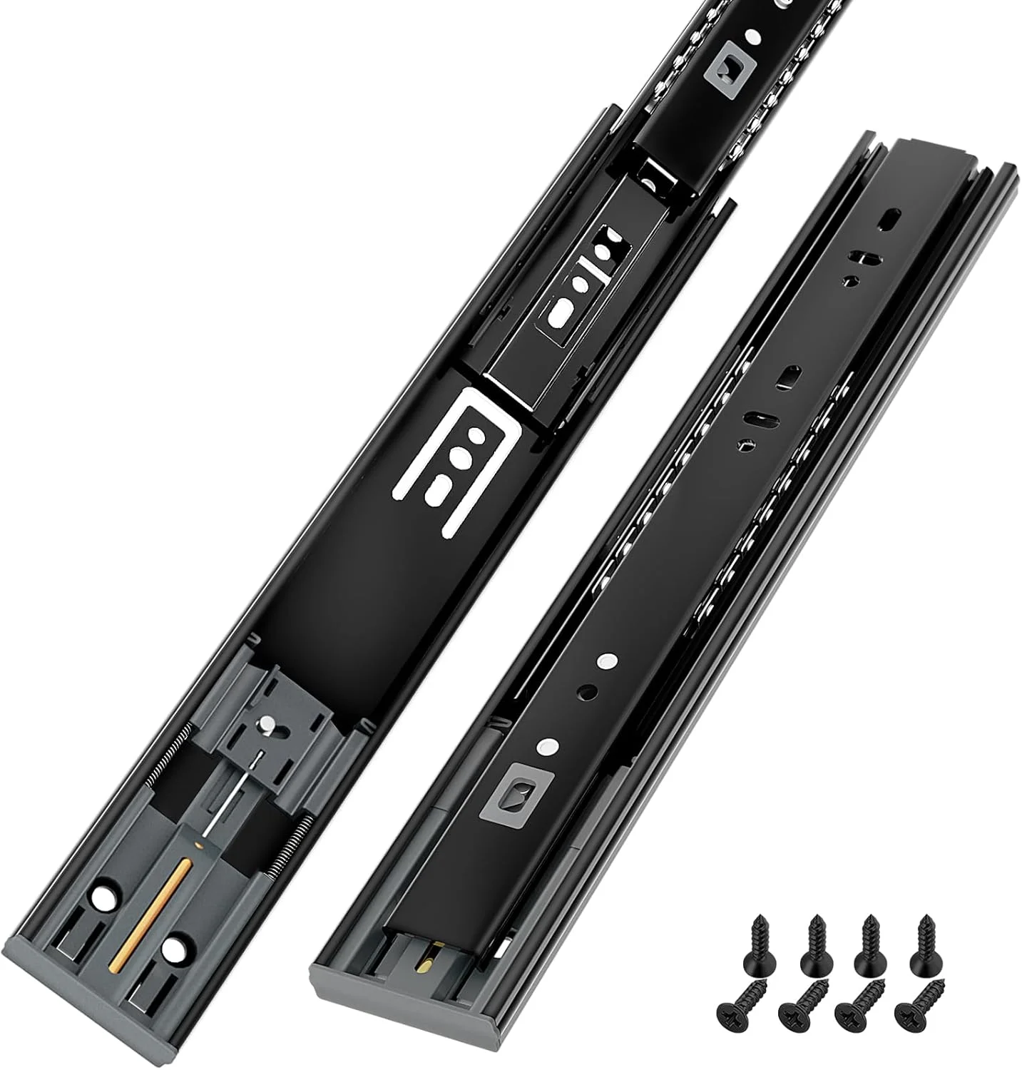 ریل کشو ترمزدار آلیشنگ، یک جفت، سایزهای 30، 35، 40، 45، 50، 55 و 60 سانتی متر، ظرفیت بار 45 کیلوگرم، نصب جانبی، بلبرینگ دار با باز شدن کامل، ریل فلزی مشکی مناسب کمد، دراور و کابینت ریل کشو ترمزدار آلیشنگ، یک جفت، سایزهای 30، 35، 40، 45، 50، 55 و 60 سانتی متر، ظرفیت بار 45 کیلوگرم، نصب جانبی، بلبرینگ دار با باز شدن کامل، ریل فلزی مشکی مناسب کمد، دراور و کابینت