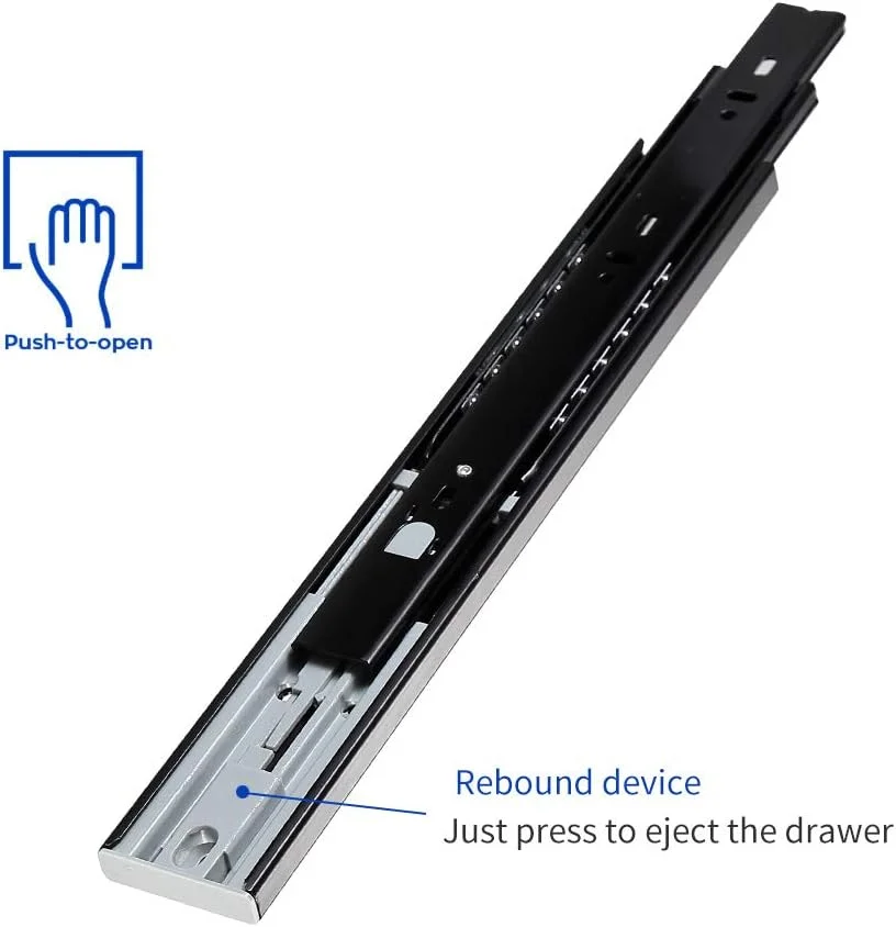ریل کشویی فشاری AOLISHENG، بلبرینگ دار، نصب جانبی، باز شدن کامل، مناسب برای کشوهای سنگین، ظرفیت بار 45 کیلوگرم، مشکی، 1 جفت (40 سانتی متر)