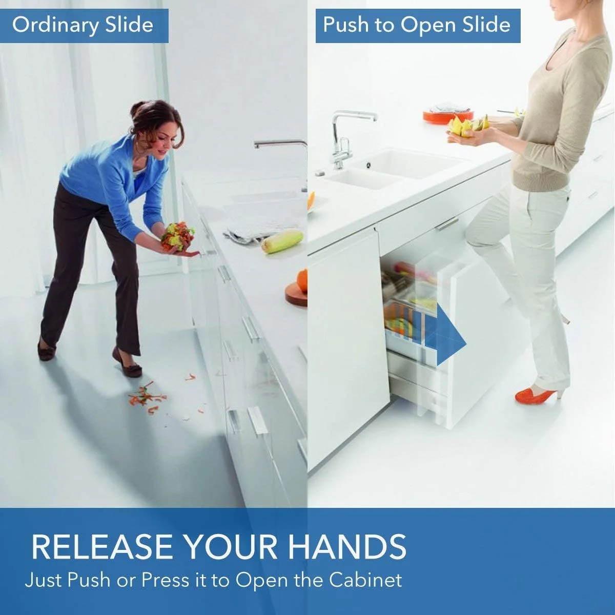 ریل کشویی فشاری AOLISHENG، بلبرینگ دار، نصب جانبی، باز شدن کامل، مناسب برای کشوهای سنگین، ظرفیت بار 45 کیلوگرم، مشکی، 1 جفت (40 سانتی متر)