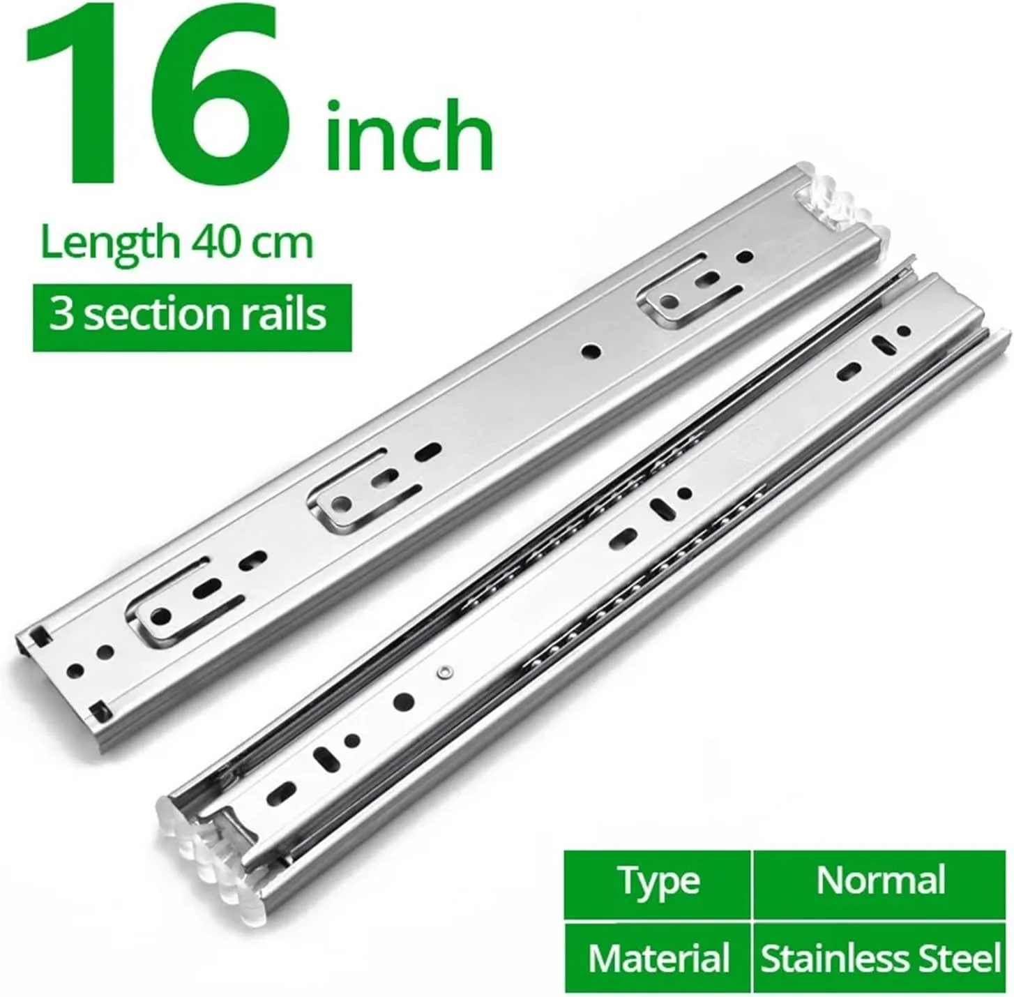 ریل کشو استیل ضد زنگ 10 تا 22 اینچ، ریل کشویی با مکانیزم آرام بند، سه تکه، سخت افزار مبلمان، مدل معمولی 12 اینچ 30 سانتی متر (معمولی 16 اینچ 40 سانتی متر)