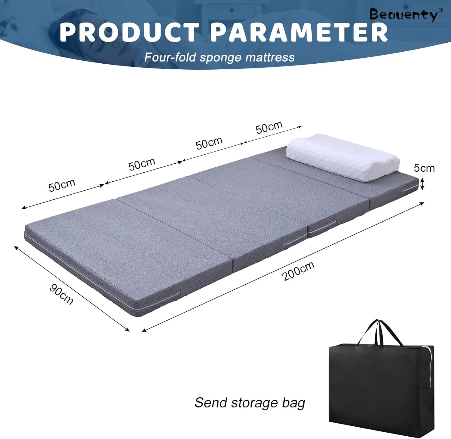 تشک تاشو Beauenty، تشک فوم حافظه دار 4 لایه، تشک یک نفره قابل حمل با روکش قابل شستشو، زیرانداز برای مسافرت، مهمان، خوابیدن، کمپینگ، 200 * 90 * 5 سانتی متر (خاکستری) تشک تاشو Beauenty، تشک فوم حافظه دار 4 لایه، تشک یک نفره قابل حمل با روکش قابل شستشو، زیرانداز برای مسافرت، مهمان، خوابیدن، کمپینگ، 200 * 90 * 5 سانتی متر (خاکستری)