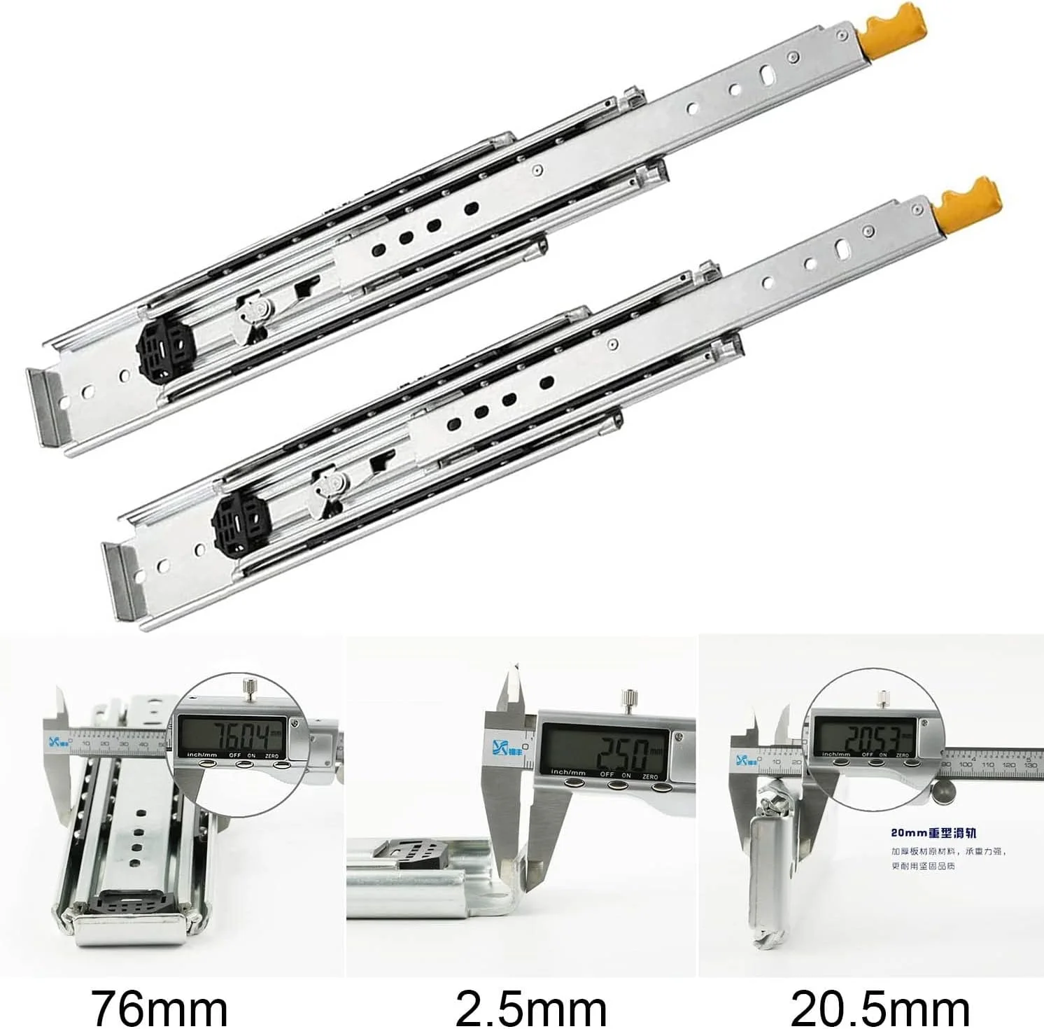 ریل کشویی فوق سنگین، 1000-2000 میلی متر، 3 تایی تاشو، بلبرینگ با قفل، ظرفیت باربری 180 کیلوگرم، عرض 20.5 میلی متر، ارتفاع 76 میلی متر - 1 جفت (یک رنگ 140 سانتی متر) ریل کشویی فوق سنگین، 1000-2000 میلی متر، 3 تایی تاشو، بلبرینگ با قفل، ظرفیت باربری 180 کیلوگرم، عرض 20.5 میلی متر، ارتفاع 76 میلی متر - 1 جفت (یک رنگ 140 سانتی متر)