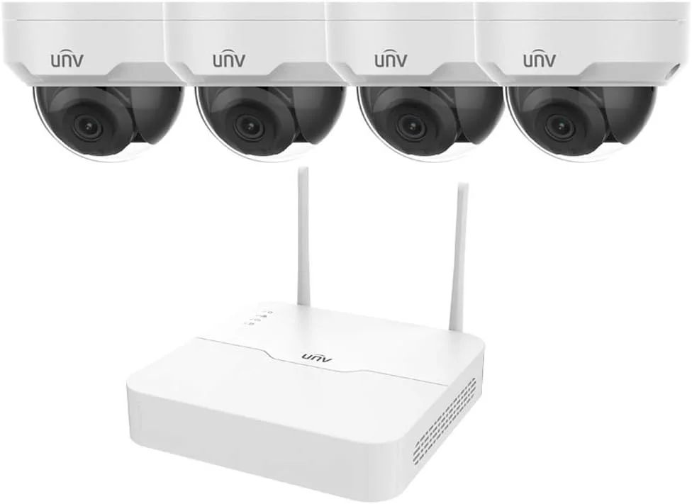کیت دوربین مداربسته بی سیم UNV / NVR وای فای با 4 دوربین دام تحت شبکه IP وای فای مدل KIT/301-04LB-W/4 * 322SR3-VSF28W-D