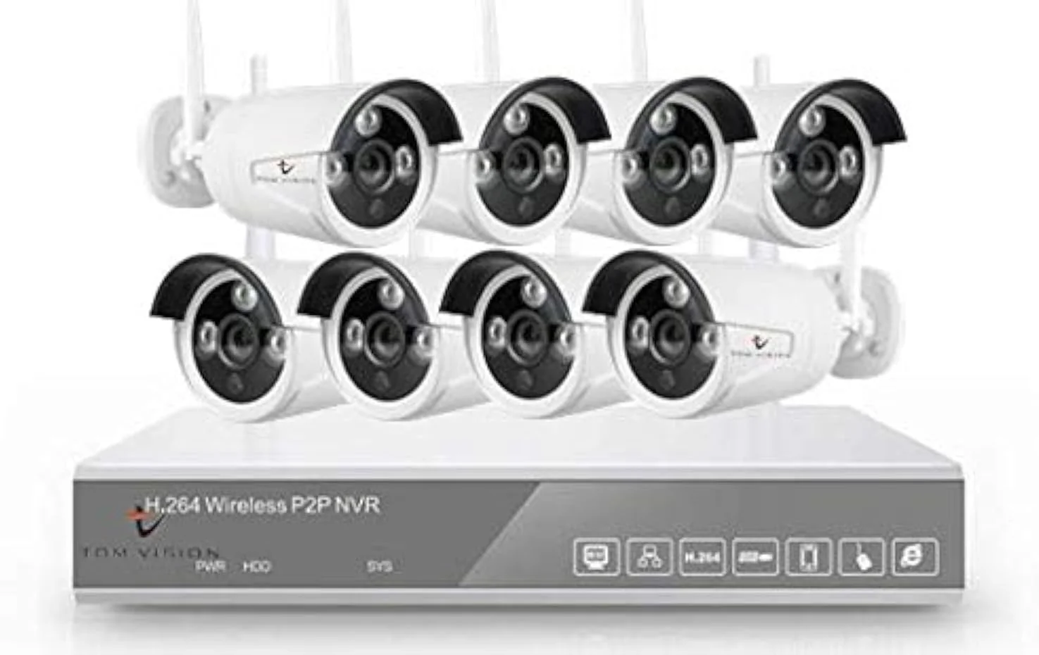 کیت نظارت تصویری بی سیم امنیتی Tomvision 10 کانال P2P CCTV با NVR وای فای 5MP/2K 10CH و 8 عدد دوربین IPC ضد آب 3MP Full HD دید در شب مادون قرمز مناسب فضای باز