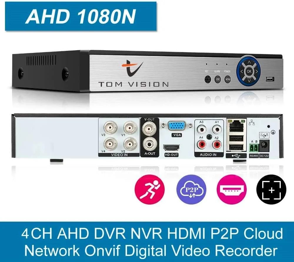 دستگاه ضبط تصاویر توم ویژن 4 کانال، سیستم امنیتی مداربسته با قابلیت ضبط 1080N Ahd و پشتیبانی از فضای ابری (5 در 1) دستگاه ضبط تصاویر توم ویژن 4 کانال، سیستم امنیتی مداربسته با قابلیت ضبط 1080N Ahd و پشتیبانی از فضای ابری (5 در 1)