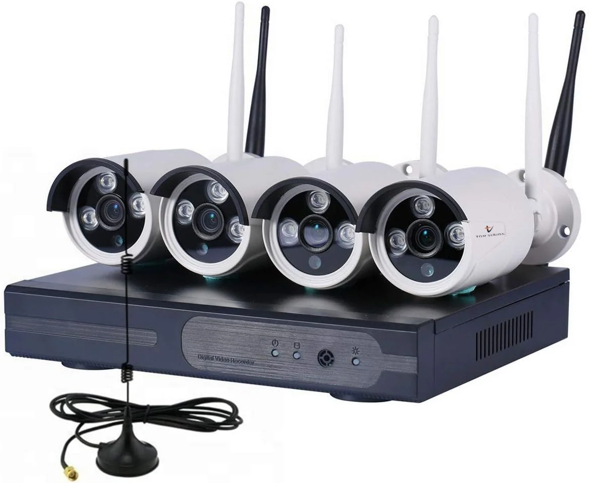 دستگاه ضبط ویدیویی NVR وای فای بی سیم با روتر داخلی و سیستم دوربین مداربسته امنیتی 4 HD بی سیم