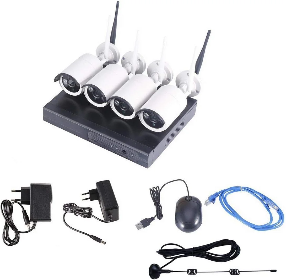 دستگاه ضبط ویدیویی NVR وای فای بی سیم با روتر داخلی و سیستم دوربین مداربسته امنیتی 4 HD بی سیم