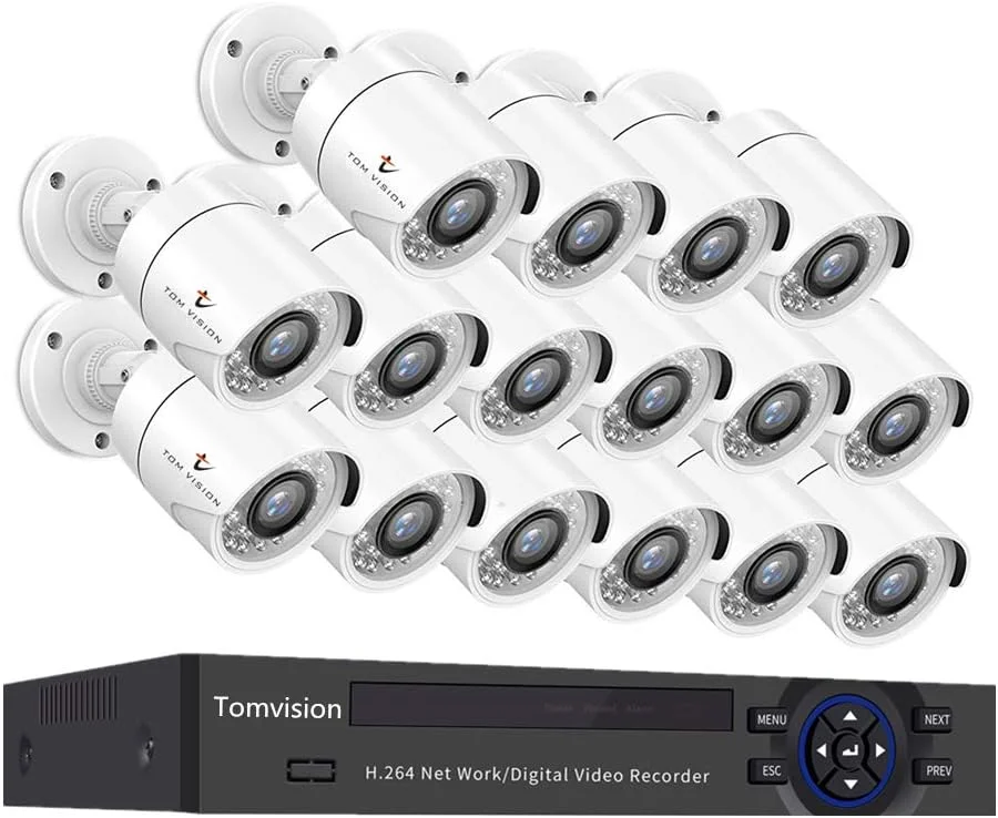 سیستم امنیتی نظارتی 16 کاناله Tomvision Full HD 1280 X 720P، دستگاه ضبط ویدیویی مستقل 16 کاناله H.264 DVR NVR AHD به همراه 16 عدد دوربین بولت ضد آب IP66 دید در شب/روز مادون قرمز سیستم امنیتی نظارتی 16 کاناله Tomvision Full HD 1280 X 720P، دستگاه ضبط ویدیویی مستقل 16 کاناله H.264 DVR NVR AHD به همراه 16 عدد دوربین بولت ضد آب IP66 دید در شب/روز مادون قرمز