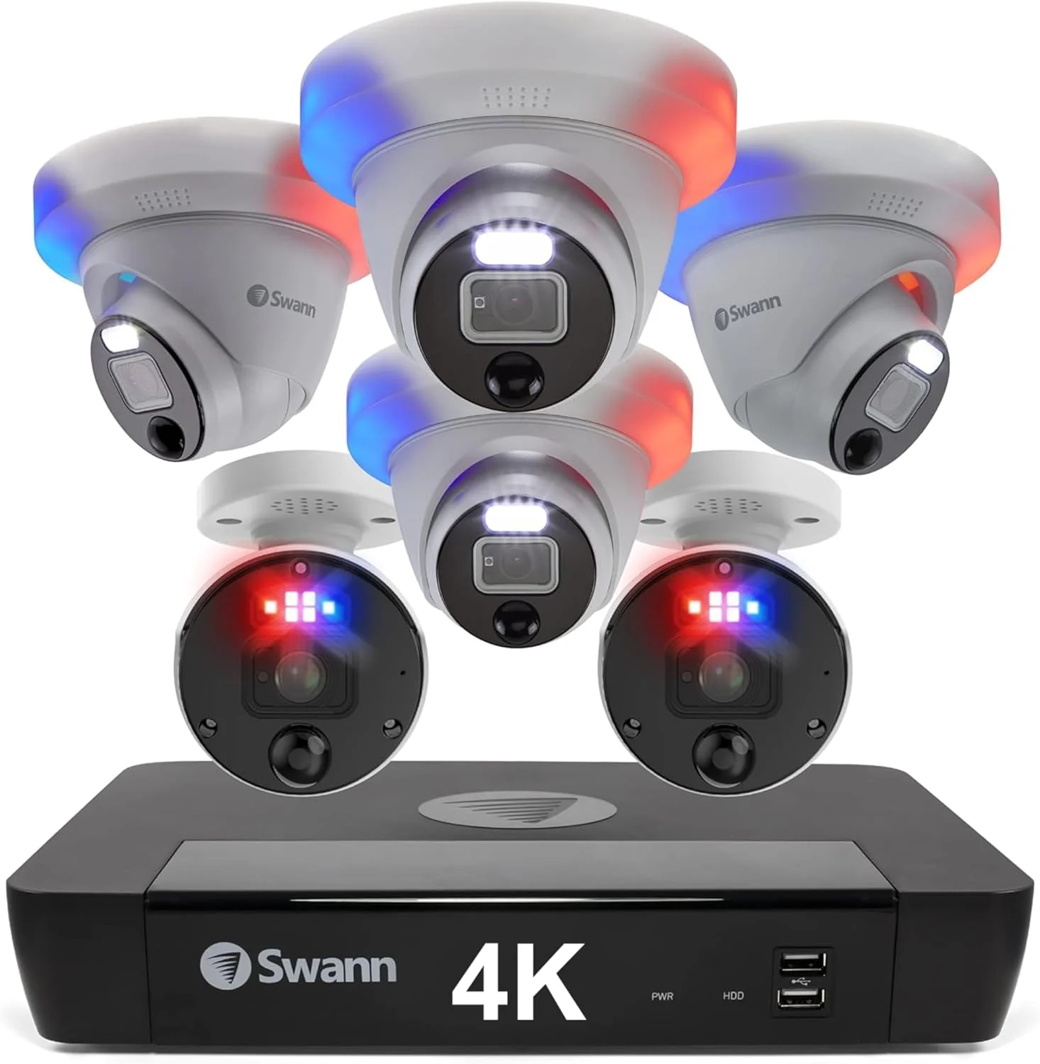 سیستم دوربین مداربسته امنیتی داخلی/خارجی 4K Swann Enforcer، شامل 2 دوربین بولت و 4 دوربین دام PoE، دستگاه NVR هشت کاناله با هارد دیسک 2 ترابایتی، دوربین های مداربسته سیمی، چراغ های حسگر حرکتی، دید در شب رنگی، آژیر، SONVK-889804D2B سیستم دوربین مداربسته امنیتی داخلی/خارجی 4K Swann Enforcer، شامل 2 دوربین بولت و 4 دوربین دام PoE، دستگاه NVR هشت کاناله با هارد دیسک 2 ترابایتی، دوربین های مداربسته سیمی، چراغ های حسگر حرکتی، دید در شب رنگی، آژیر، SONVK-889804D2B