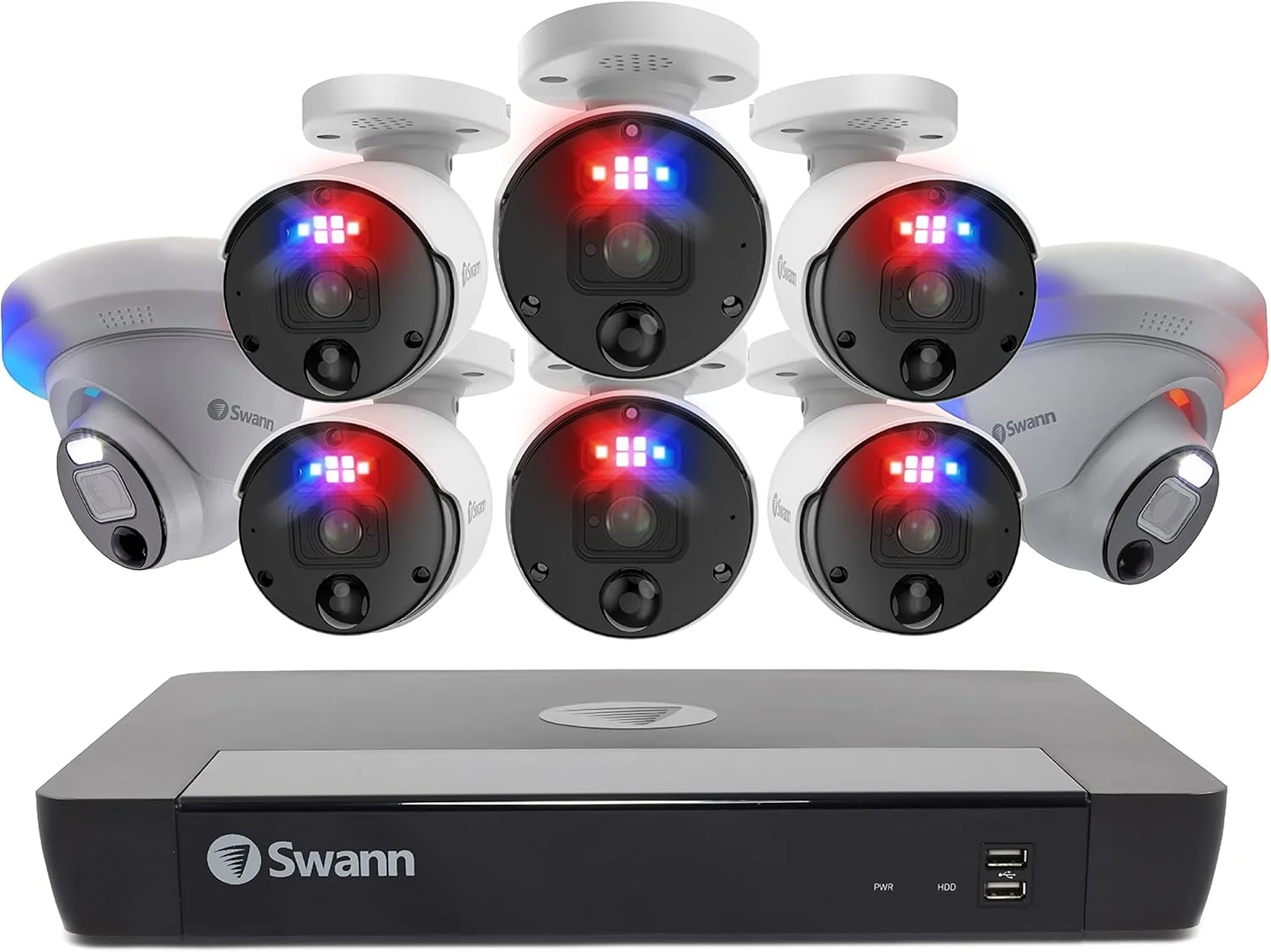 سیستم دوربین مداربسته خانگی Swann با هارد 2 ترابایتی، 16 کانال 8 دوربین، POE Cat5e NVR 4K HD Video، نظارت سیمی داخلی/خارجی CCTV، دید در شب رنگی، تشخیص حرارت، LED Enforcer، 1689806B2D سیستم دوربین مداربسته خانگی Swann با هارد 2 ترابایتی، 16 کانال 8 دوربین، POE Cat5e NVR 4K HD Video، نظارت سیمی داخلی/خارجی CCTV، دید در شب رنگی، تشخیص حرارت، LED Enforcer، 1689806B2D