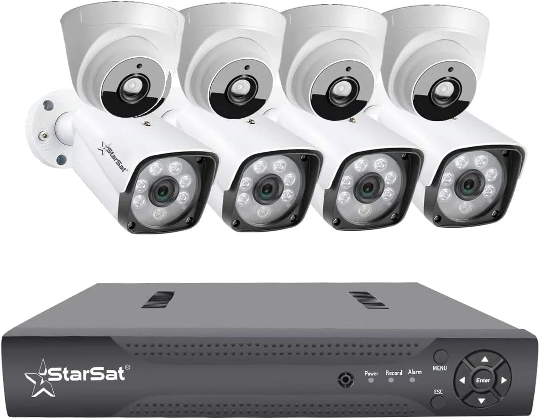 کیت امنیتی دوربین مداربسته استار ست 8 کانال 4 مگاپیکسل 1920X1080 با 4 دوربین بولت و 4 دوربین دام، سیستم هشدار و امنیت خانگی P2P (بدون هارد دیسک)