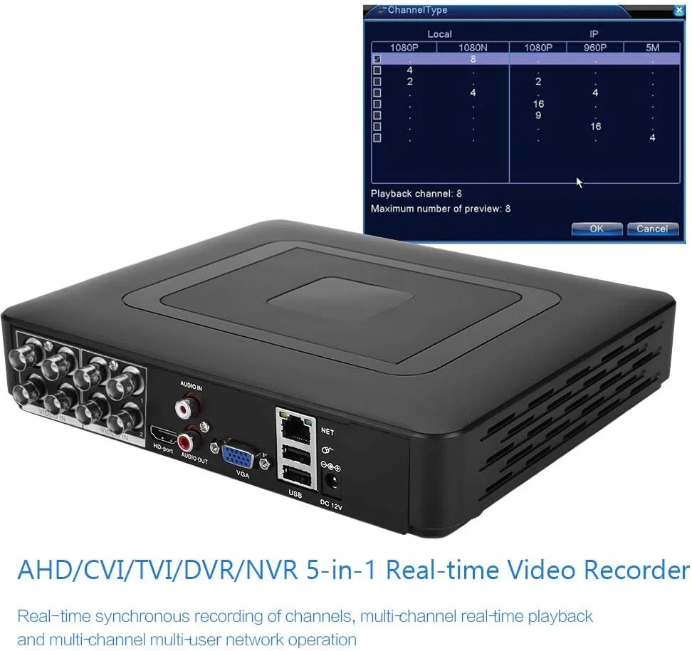 دستگاه ضبط کننده ویدیویی دوربین مداربسته امنیتی خانگی 5 در 1 با کیفیت HD 1080P و 8 کانال، مناسب دوربین مداربسته AHD/CVI/TVI/DVR/NVR (UK) دستگاه ضبط کننده ویدیویی دوربین مداربسته امنیتی خانگی 5 در 1 با کیفیت HD 1080P و 8 کانال، مناسب دوربین مداربسته AHD/CVI/TVI/DVR/NVR (UK)