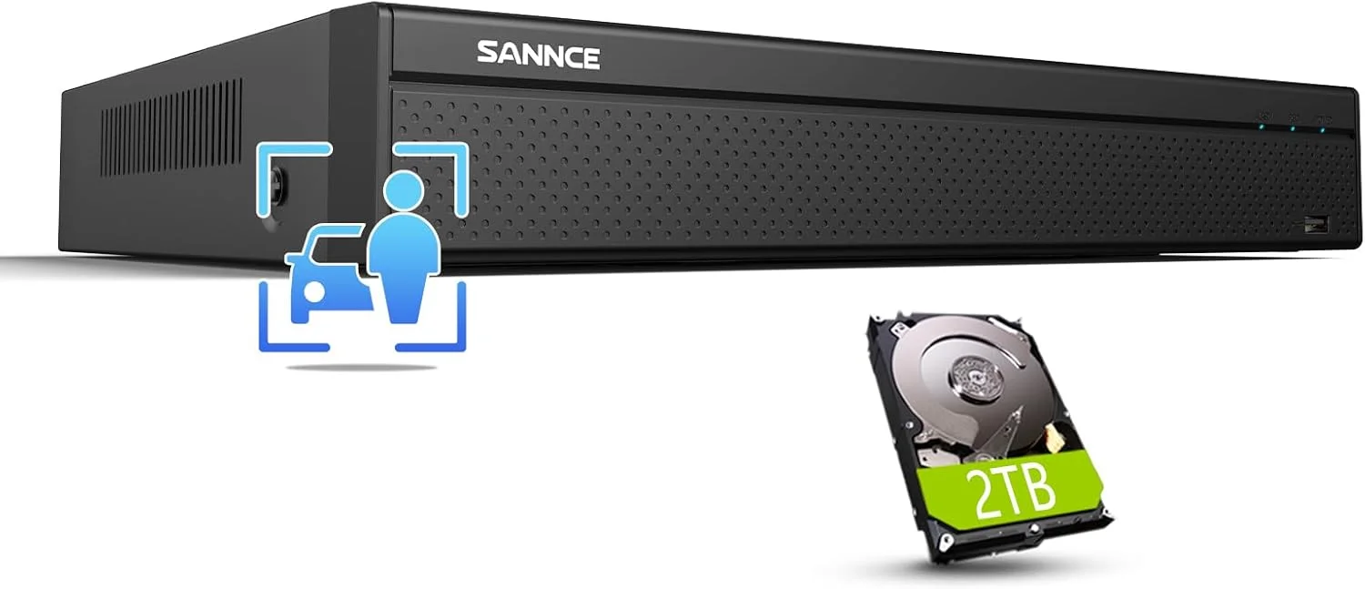 دستگاه ضبط ویدیویی تحت شبکه 16 کانال SANNCE PoE CCTV NVR با کیفیت 4K، پشتیبانی از دوربین های مداربسته تحت شبکه 8MP/5MP/4MP/1080P HD، ضبط مداوم 24/7، سیستم دوربین مداربسته امنیتی خانگی، تشخیص حرکت/خودرو، 2TB HDD دستگاه ضبط ویدیویی تحت شبکه 16 کانال SANNCE PoE CCTV NVR با کیفیت 4K، پشتیبانی از دوربین های مداربسته تحت شبکه 8MP/5MP/4MP/1080P HD، ضبط مداوم 24/7، سیستم دوربین مداربسته امنیتی خانگی، تشخیص حرکت/خودرو، 2TB HDD