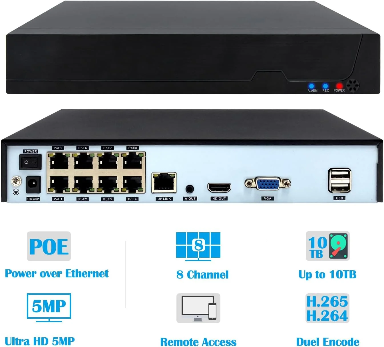 دستگاه ضبط ویدیویی تحت شبکه 8 کانال POE مدل REVODATA H.265، با کیفیت HD 1080P/3MP/4MP/5MP برای سیستم امنیتی دوربین مداربسته، 8 کانال Power Over Ethernet برای دوربین مداربسته، پشتیبانی از هارد دیسک تا 10 ترابایت (POE4008ES) دستگاه ضبط ویدیویی تحت شبکه 8 کانال POE مدل REVODATA H.265، با کیفیت HD 1080P/3MP/4MP/5MP برای سیستم امنیتی دوربین مداربسته، 8 کانال Power Over Ethernet برای دوربین مداربسته، پشتیبانی از هارد دیسک تا 10 ترابایت (POE4008ES)