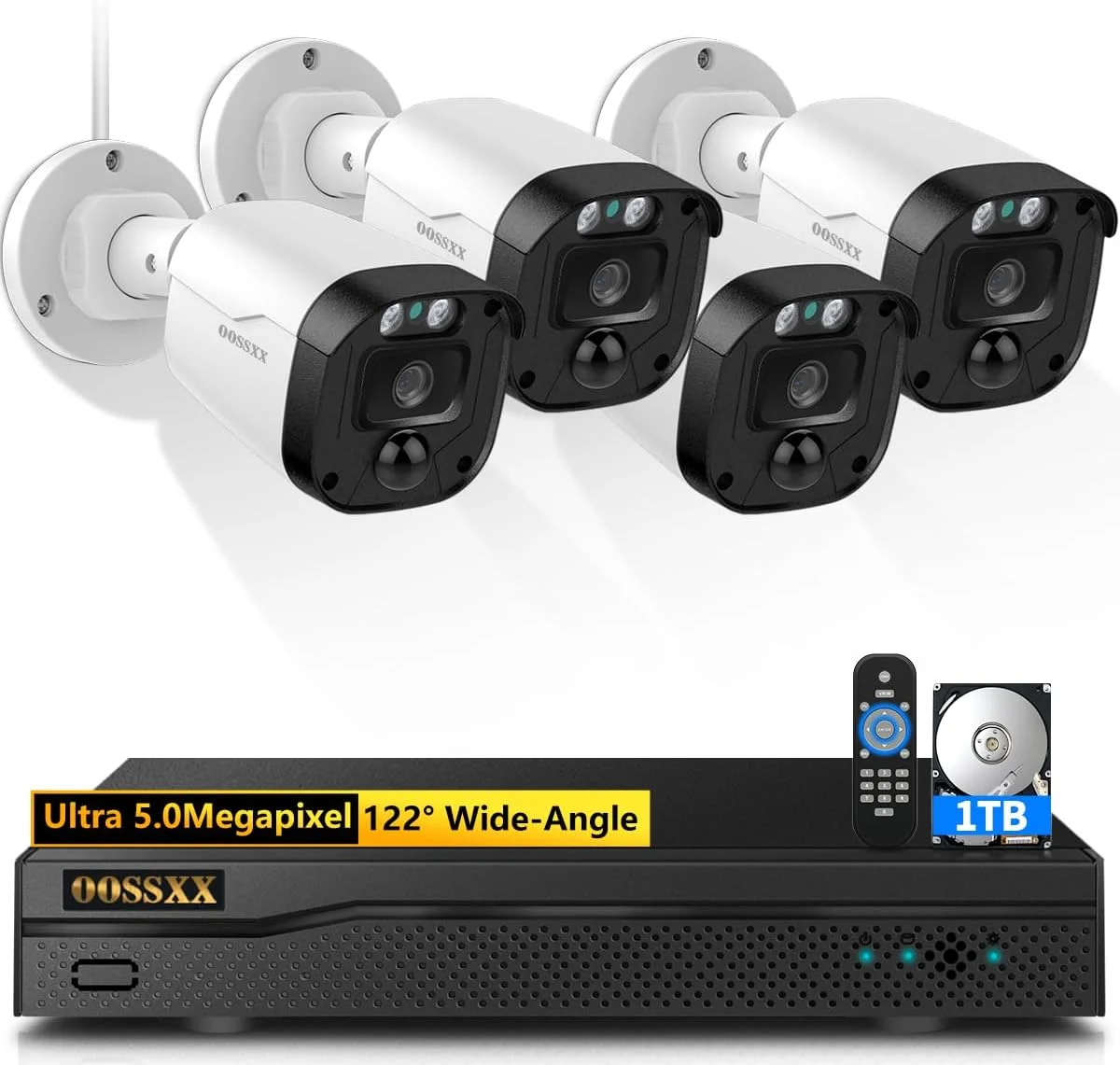 OOSSXX AHD 4CH سیستم دوربین مداربسته سیمی با هارد دیسک 1 ترابایتی OOSSXX AHD 4CH سیستم دوربین مداربسته سیمی با هارد دیسک 1 ترابایتی
