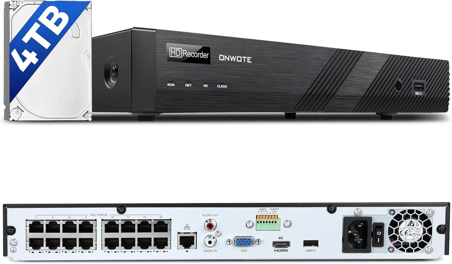 دستگاه ضبط ویدیویی تحت شبکه 16 کانال ONWOTE 6K 12MP PoE NVR (دارای 16 پورت PoE داخلی)، شامل هارد دیسک 4 ترابایتی، فقط سازگار با دوربین های تحت شبکه ONWOTE 12MP/ 4K 8MP/ 6MP/ 5MP PoE، ضبط کننده صوتی و تصویری امنیتی 16 کانال NVR، پشتیبانی از 2 عدد SATA تا 20 ترابایت دستگاه ضبط ویدیویی تحت شبکه 16 کانال ONWOTE 6K 12MP PoE NVR (دارای 16 پورت PoE داخلی)، شامل هارد دیسک 4 ترابایتی، فقط سازگار با دوربین های تحت شبکه ONWOTE 12MP/ 4K 8MP/ 6MP/ 5MP PoE، ضبط کننده صوتی و تصویری امنیتی 16 کانال NVR، پشتیبانی از 2 عدد SATA تا 20 ترابایت