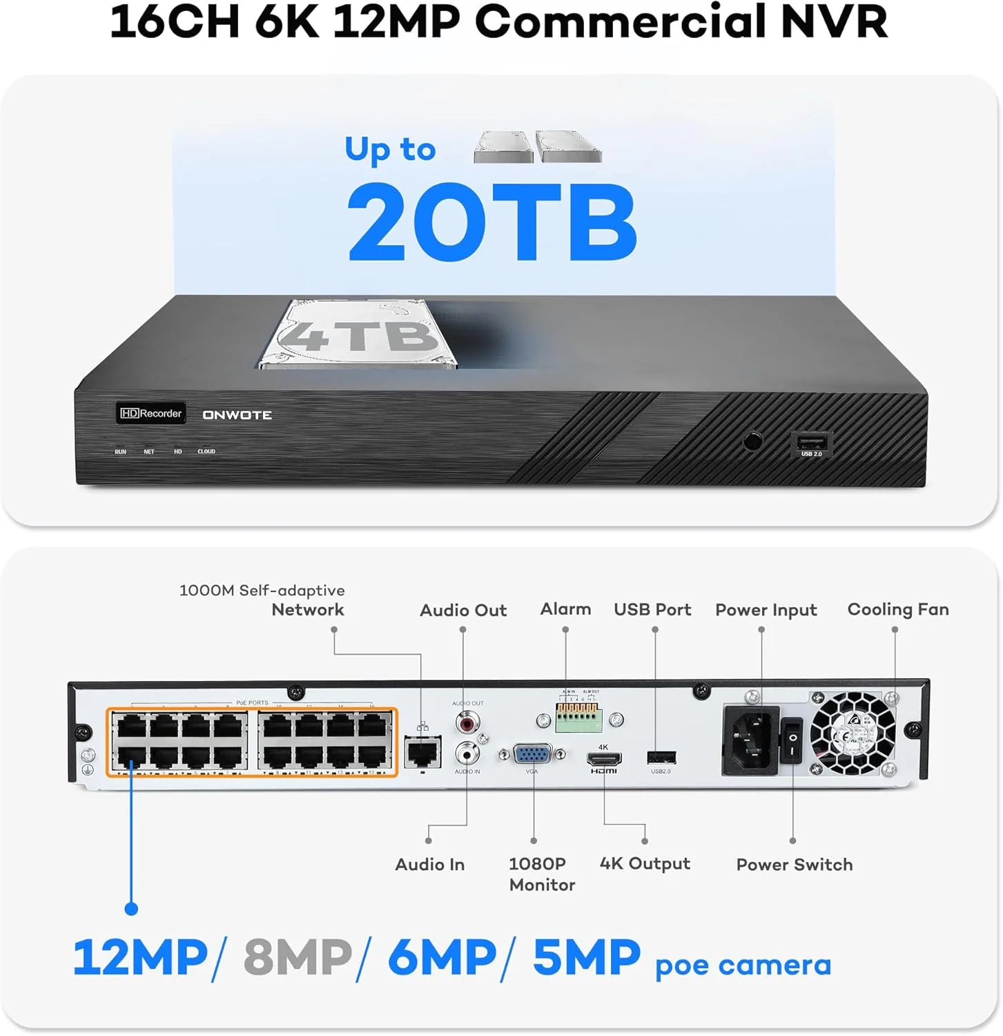 سیستم دوربین مداربسته تحت شبکه PoE اونوت 4K، ان وی آر تجاری 16 کانال 12 مگاپیکسل 4 ترابایت، 8 عدد دوربین IP سیمی 8 مگاپیکسلی فضای باز، میدان دید 134 درجه، تشخیص هوش مصنوعی، ضبط صدا و تصویر 24/7، نظارت مداربسته برای کسب و کار خانگی سیستم دوربین مداربسته تحت شبکه PoE اونوت 4K، ان وی آر تجاری 16 کانال 12 مگاپیکسل 4 ترابایت، 8 عدد دوربین IP سیمی 8 مگاپیکسلی فضای باز، میدان دید 134 درجه، تشخیص هوش مصنوعی، ضبط صدا و تصویر 24/7، نظارت مداربسته برای کسب و کار خانگی