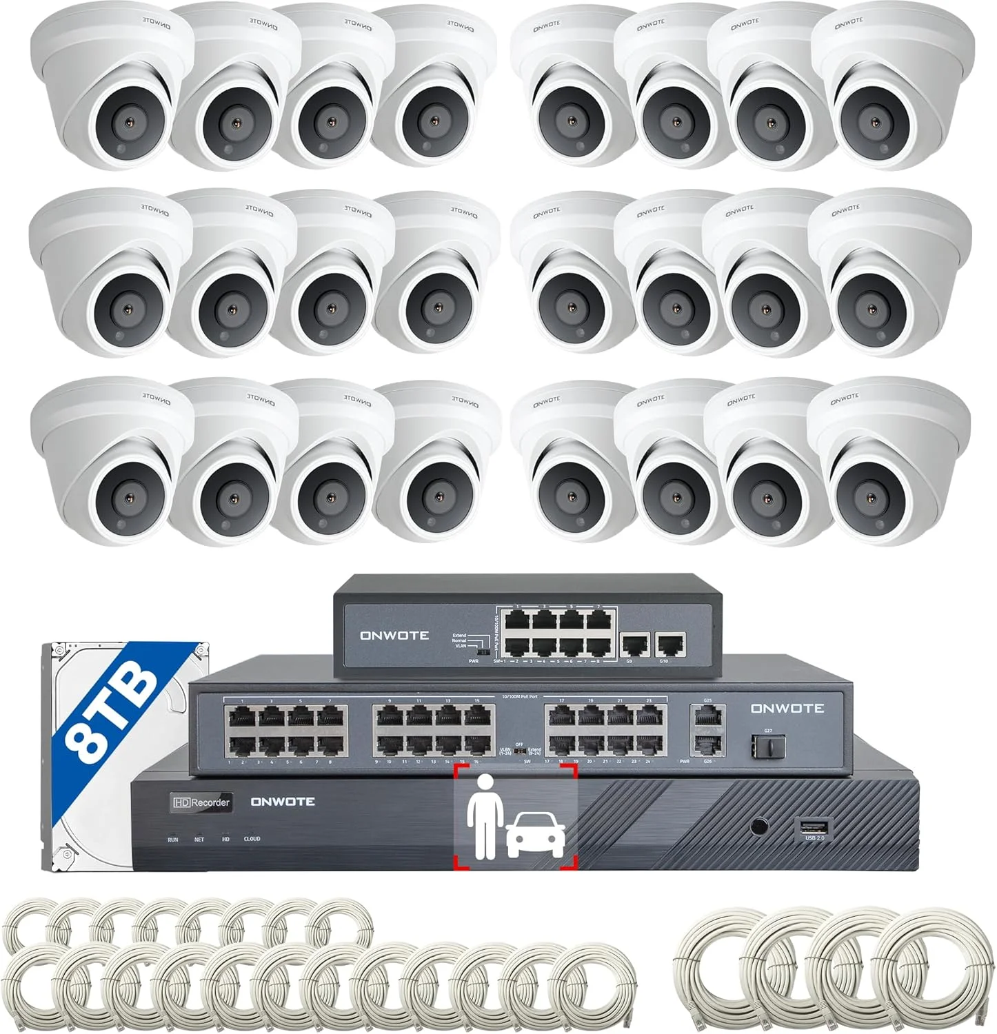 سیستم دوربین مداربسته 32 کانال 4K اونوت PoE، ان وی آر 32 کانال 12 مگاپیکسل 8 ترابایت، 24 عدد دوربین IP صوتی PoE 8 مگاپیکسلی فضای باز، تشخیص انسان و وسیله نقلیه با هوش مصنوعی، سوئیچ 32 پورت، 24 کابل - 2280 فوت، سیستم مداربسته تجاری برای کسب و کار سیستم دوربین مداربسته 32 کانال 4K اونوت PoE، ان وی آر 32 کانال 12 مگاپیکسل 8 ترابایت، 24 عدد دوربین IP صوتی PoE 8 مگاپیکسلی فضای باز، تشخیص انسان و وسیله نقلیه با هوش مصنوعی، سوئیچ 32 پورت، 24 کابل - 2280 فوت، سیستم مداربسته تجاری برای کسب و کار