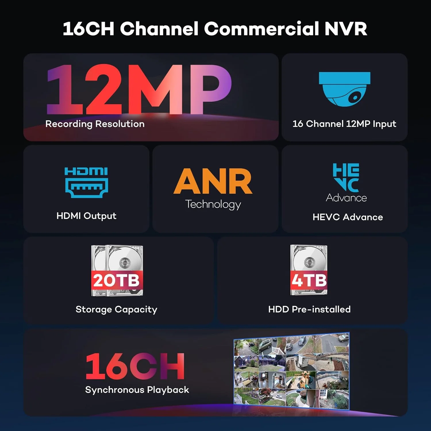 دستگاه ضبط ویدیویی تحت شبکه 16 کانال ONWOTE 6K 12MP PoE NVR (دارای 16 پورت PoE داخلی)، شامل هارد دیسک 4 ترابایتی، فقط سازگار با دوربین های تحت شبکه ONWOTE 12MP/ 4K 8MP/ 6MP/ 5MP PoE، ضبط کننده صوتی و تصویری امنیتی 16 کانال NVR، پشتیبانی از 2 عدد SATA تا 20 ترابایت دستگاه ضبط ویدیویی تحت شبکه 16 کانال ONWOTE 6K 12MP PoE NVR (دارای 16 پورت PoE داخلی)، شامل هارد دیسک 4 ترابایتی، فقط سازگار با دوربین های تحت شبکه ONWOTE 12MP/ 4K 8MP/ 6MP/ 5MP PoE، ضبط کننده صوتی و تصویری امنیتی 16 کانال NVR، پشتیبانی از 2 عدد SATA تا 20 ترابایت