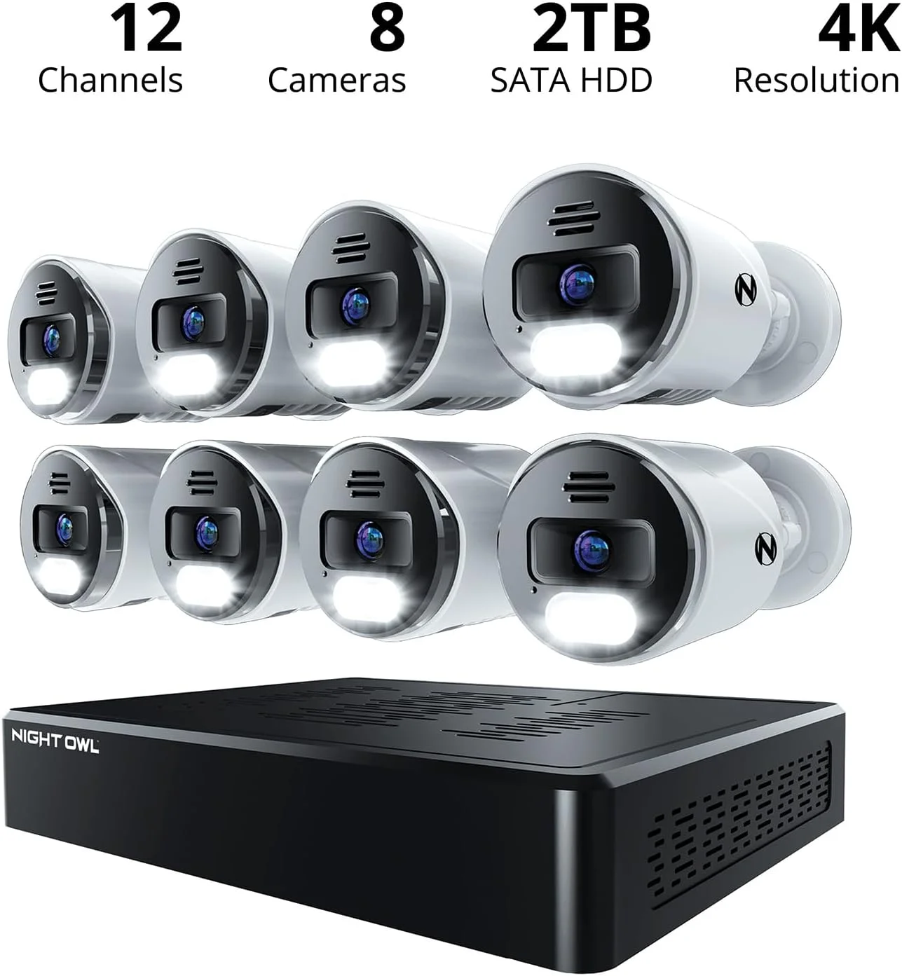 سیستم دوربین مداربسته تحت شبکه 12 کاناله Night Owl با (8) دوربین IP 4K HD سیمی داخلی/خارجی و هارد دیسک 2 ترابایتی (امکان اضافه کردن تا 4 دوربین Wi-Fi) سیستم دوربین مداربسته تحت شبکه 12 کاناله Night Owl با (8) دوربین IP 4K HD سیمی داخلی/خارجی و هارد دیسک 2 ترابایتی (امکان اضافه کردن تا 4 دوربین Wi-Fi)