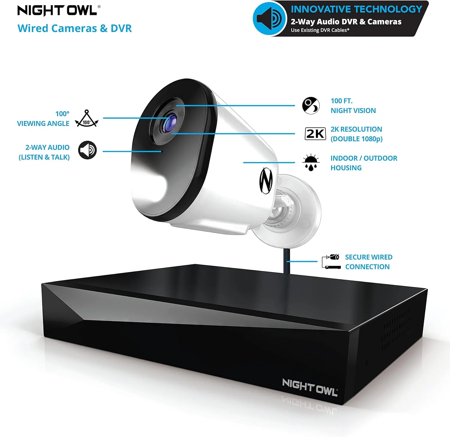 سیستم دوربین مداربسته امنیتی خانگی 12 کاناله DVR با صدای دو طرفه Night Owl با (8) دوربین سیمی 2K HD داخلی/خارجی و هارد دیسک 2 ترابایتی (امکان اضافه کردن حداکثر 4 دوربین سیمی و 4 دوربین Wi-Fi دیگر) (8 دوربین) سیستم دوربین مداربسته امنیتی خانگی 12 کاناله DVR با صدای دو طرفه Night Owl با (8) دوربین سیمی 2K HD داخلی/خارجی و هارد دیسک 2 ترابایتی (امکان اضافه کردن حداکثر 4 دوربین سیمی و 4 دوربین Wi-Fi دیگر) (8 دوربین)