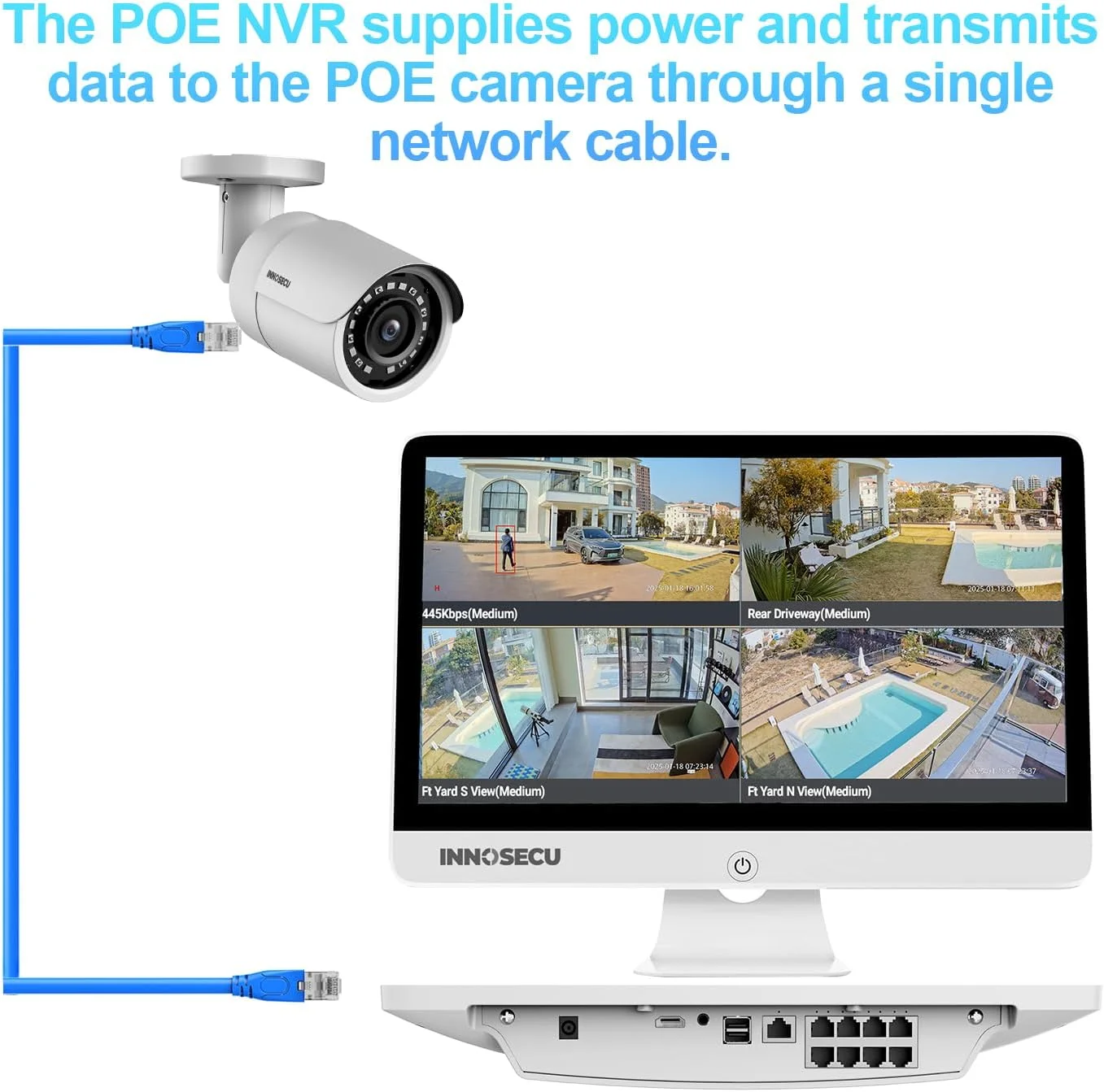 دستگاه ضبط ویدیویی تحت شبکه 8 کانال 4K PoE اینوسکیو همراه با مانیتور 15.6 اینچی FHD، سازگار با دوربین های مداربسته تحت شبکه 8MP/5MP/4MP/3MP/1080P، دارای هارد دیسک 2 ترابایتی از پیش نصب شده تا 8 ترابایت، یک دوربین PoE برای اهداف تست. مدل EN108P08C-2T-M دستگاه ضبط ویدیویی تحت شبکه 8 کانال 4K PoE اینوسکیو همراه با مانیتور 15.6 اینچی FHD، سازگار با دوربین های مداربسته تحت شبکه 8MP/5MP/4MP/3MP/1080P، دارای هارد دیسک 2 ترابایتی از پیش نصب شده تا 8 ترابایت، یک دوربین PoE برای اهداف تست. مدل EN108P08C-2T-M
