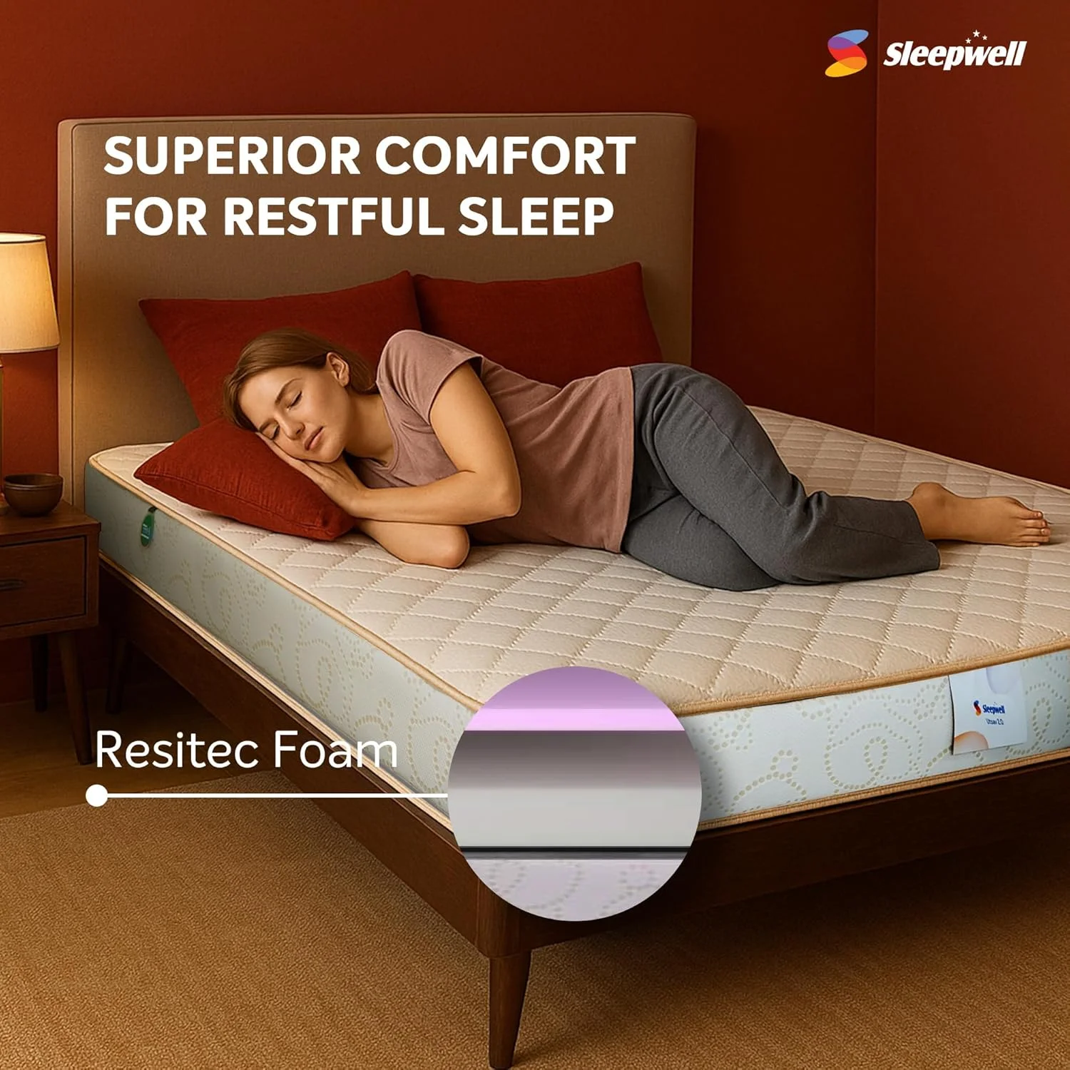 تشک تختخواب یک نفره Sleepwell Utsav 2.0 | فوم Resitec | سایز کینگ | سفتی متوسط | فناوری Neem Fresche | تشک ضد افتادگی (200 طول x 180 عرض x 15 ارتفاع سانتی متر) تشک تختخواب یک نفره Sleepwell Utsav 2.0 | فوم Resitec | سایز کینگ | سفتی متوسط | فناوری Neem Fresche | تشک ضد افتادگی (200 طول x 180 عرض x 15 ارتفاع سانتی متر)
