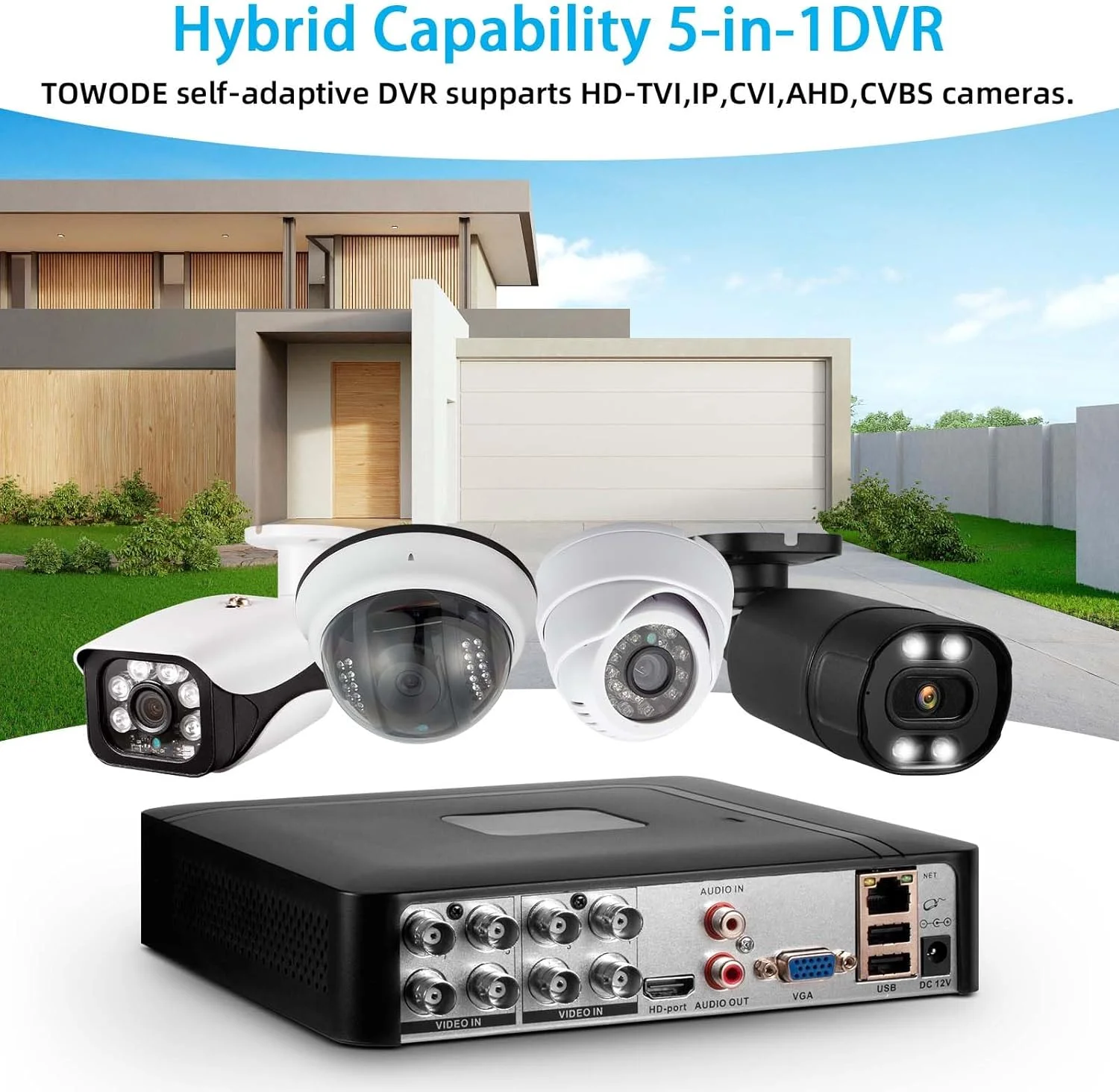 دستگاه ضبط تصاویر 8 کاناله H.265+ DVR و 4 عدد دوربین مداربسته خانگی 2 مگاپیکسلی 1920TVL، سیستم دوربین امنیتی فضای باز، قابلیت های هوشمند تشخیص و بازیابی چهره، هشدار ایمیل، دسترسی از طریق اپلیکیشن موبایل و کامپیوتر، هارد دیسک 1 ترابایتی دستگاه ضبط تصاویر 8 کاناله H.265+ DVR و 4 عدد دوربین مداربسته خانگی 2 مگاپیکسلی 1920TVL، سیستم دوربین امنیتی فضای باز، قابلیت های هوشمند تشخیص و بازیابی چهره، هشدار ایمیل، دسترسی از طریق اپلیکیشن موبایل و کامپیوتر، هارد دیسک 1 ترابایتی