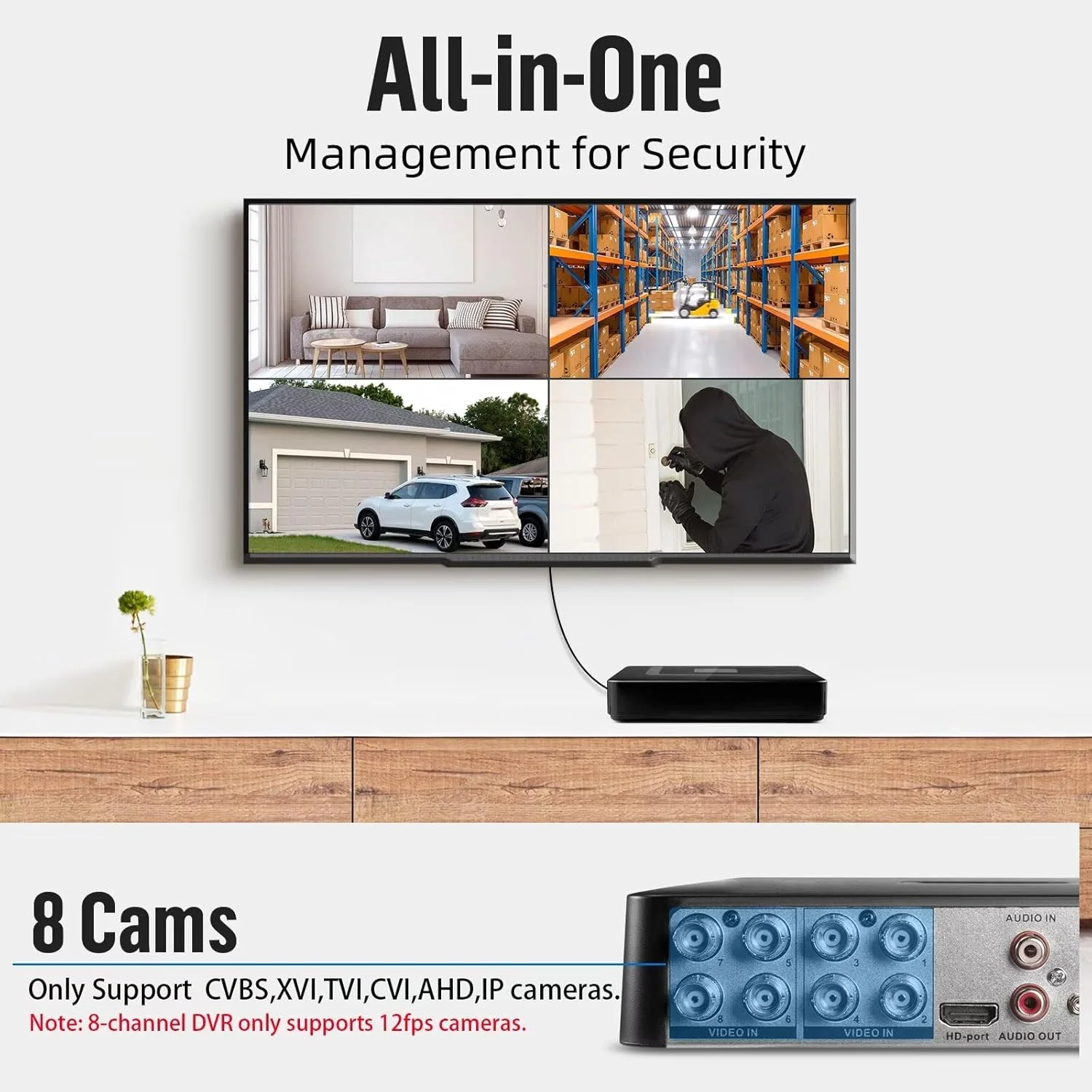 دستگاه ضبط کننده DVR امنیتی 8 کانال با هارد 500 گیگابایتی، ضبط کننده ویدیویی دیجیتال نظارتی H.265+ 8 کانال، DVR مداربسته هیبریدی 6 در 1 (TVI/AHD/CVI/XVI/CVBS/IPC) برای دوربین امنیتی، دسترسی آسان از راه دور، هشدار دستگاه ضبط کننده DVR امنیتی 8 کانال با هارد 500 گیگابایتی، ضبط کننده ویدیویی دیجیتال نظارتی H.265+ 8 کانال، DVR مداربسته هیبریدی 6 در 1 (TVI/AHD/CVI/XVI/CVBS/IPC) برای دوربین امنیتی، دسترسی آسان از راه دور، هشدار