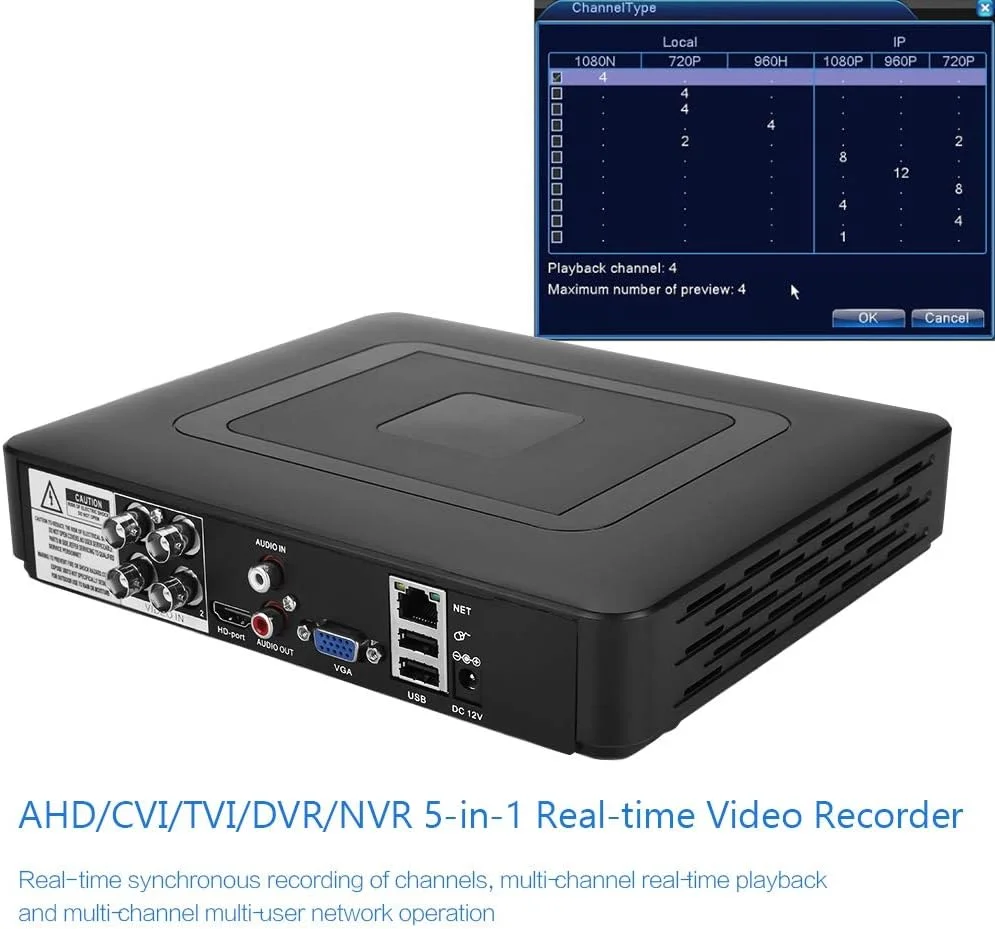 دستگاه ضبط کننده دوربین مداربسته 4 کانال، CCTV AHD/CVI/TVI/DVR/NVR 5-in-1 با قابلیت ضبط ویدیویی امنیتی به صورت Real-time (UK) دستگاه ضبط کننده دوربین مداربسته 4 کانال، CCTV AHD/CVI/TVI/DVR/NVR 5-in-1 با قابلیت ضبط ویدیویی امنیتی به صورت Real-time (UK)