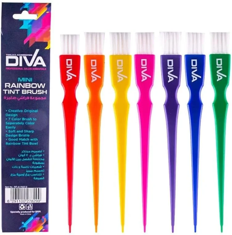ست برس رنگ مو مینی رنگین کمانی Diva – 7 برس رنگی متنوع برای دقت و جزئیات ست برس رنگ مو مینی رنگین کمانی Diva – 7 برس رنگی متنوع برای دقت و جزئیات
