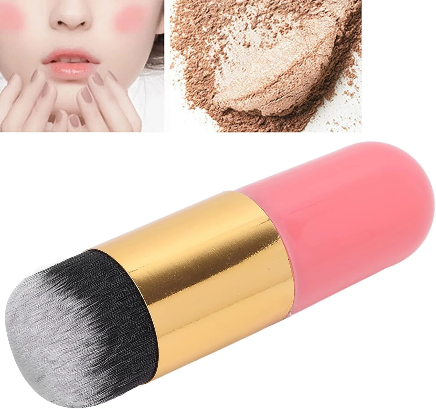برس رژگونه صورت، برس آرایشی با موهای متراکم و شکل کمانی نوک تیز برای آرایش روزانه بانوان، طلایی صورتی برس رژگونه صورت، برس آرایشی با موهای متراکم و شکل کمانی نوک تیز برای آرایش روزانه بانوان، طلایی صورتی