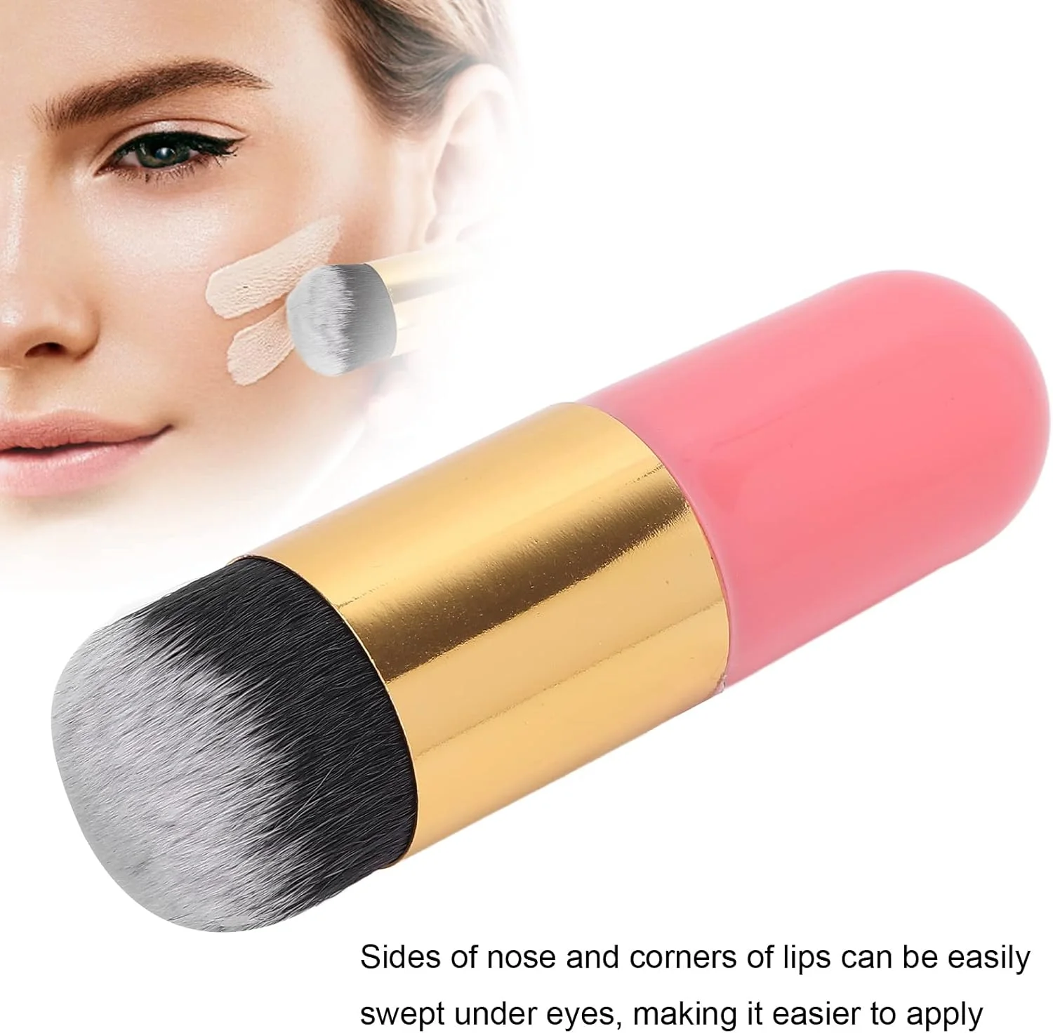 برس رژگونه صورت، برس آرایشی با موهای متراکم و شکل کمانی نوک تیز برای آرایش روزانه بانوان، طلایی صورتی برس رژگونه صورت، برس آرایشی با موهای متراکم و شکل کمانی نوک تیز برای آرایش روزانه بانوان، طلایی صورتی