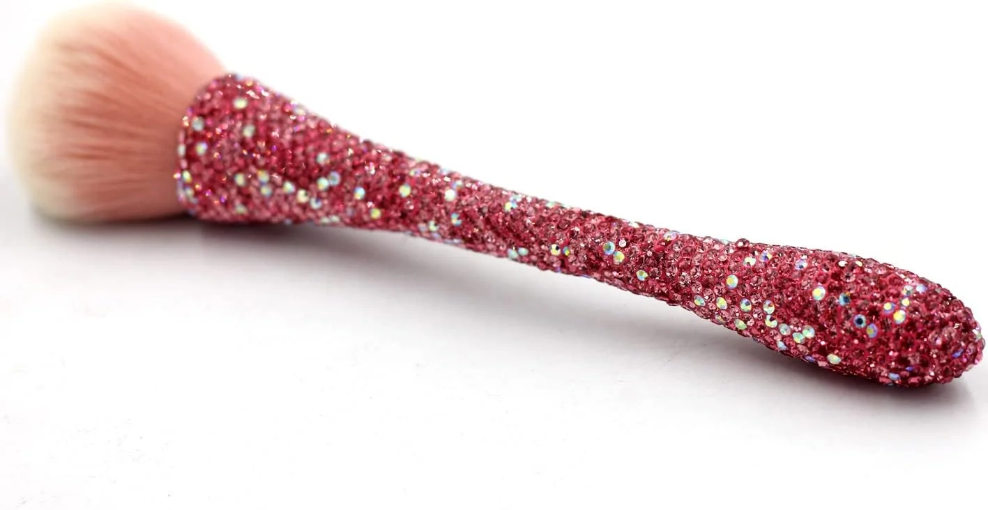 بهترین براش پودر بزرگ نگین دار صورتی Bestbling - تک عددی (موهای مصنوعی، جنس نایلون، طراحی لوکس، مناسب برای پوشش دهی وسیع پودر، برنزر، رژگونه، ترکیب و یکدست کردن)