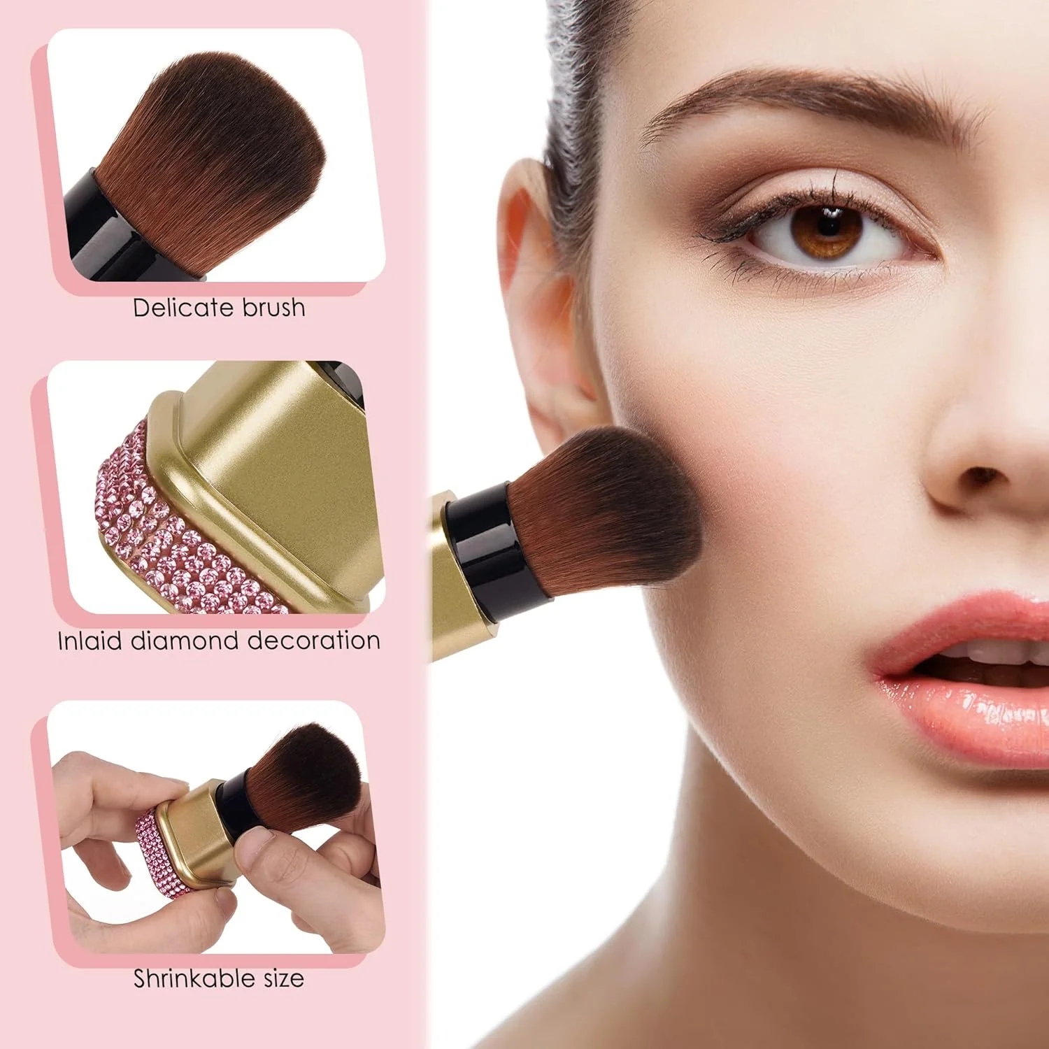 برس رژگونه جمع شونده Biiange، برس آرایشی الماس دار براق، ابزار آرایشی پودر صورت رژگونه فونداسیون جمع شونده، با پوشش - قابل تنظیم (1 عدد) برس رژگونه جمع شونده Biiange، برس آرایشی الماس دار براق، ابزار آرایشی پودر صورت رژگونه فونداسیون جمع شونده، با پوشش - قابل تنظیم (1 عدد)