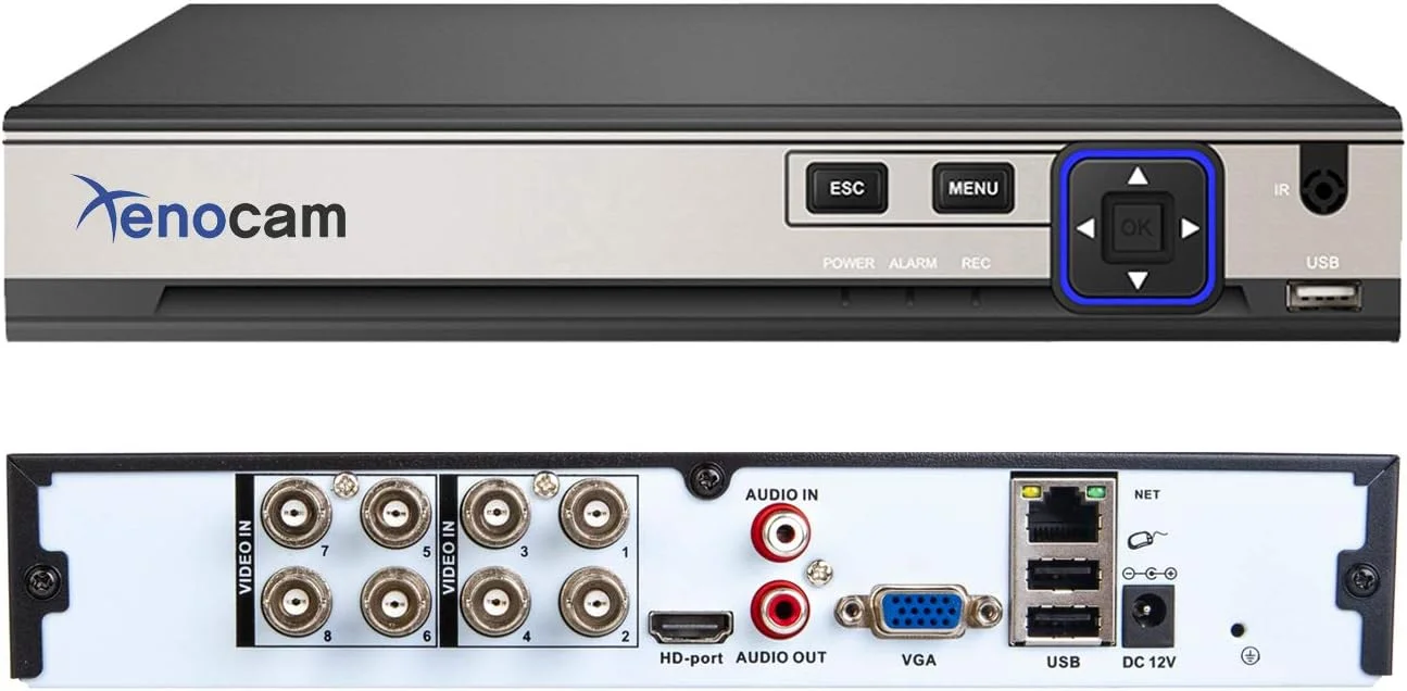 دستگاه ضبط ویدیویی دوربین مداربسته 8 کانال Xenocam 5M-N/1080N با کیفیت تصویر فول اچ دی هایبرید برای AHD/TVI/CVI/آنالوگ/IP DVR H.265، قابلیت نظارت از راه دور با تلفن همراه P2P برای سیستم دوربین مداربسته امنیتی منزل (بدون هارد دیسک)