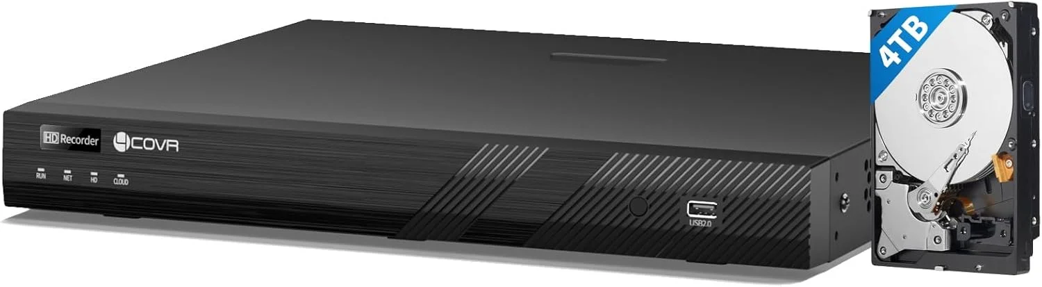 دستگاه ضبط ویدیویی تحت شبکه 16 کانال 4K 4COVR H.265 PoE، دستگاه NVR HD سازگار با دوربین های IP 4MP/5MP/6MP/8MP، دارای هارد دیسک 4 ترابایتی از پیش نصب شده و دو پورت SATA تا 16 ترابایت، دسترسی از راه دور و ضبط 24/7، مدل ELY-NVR16P4TC