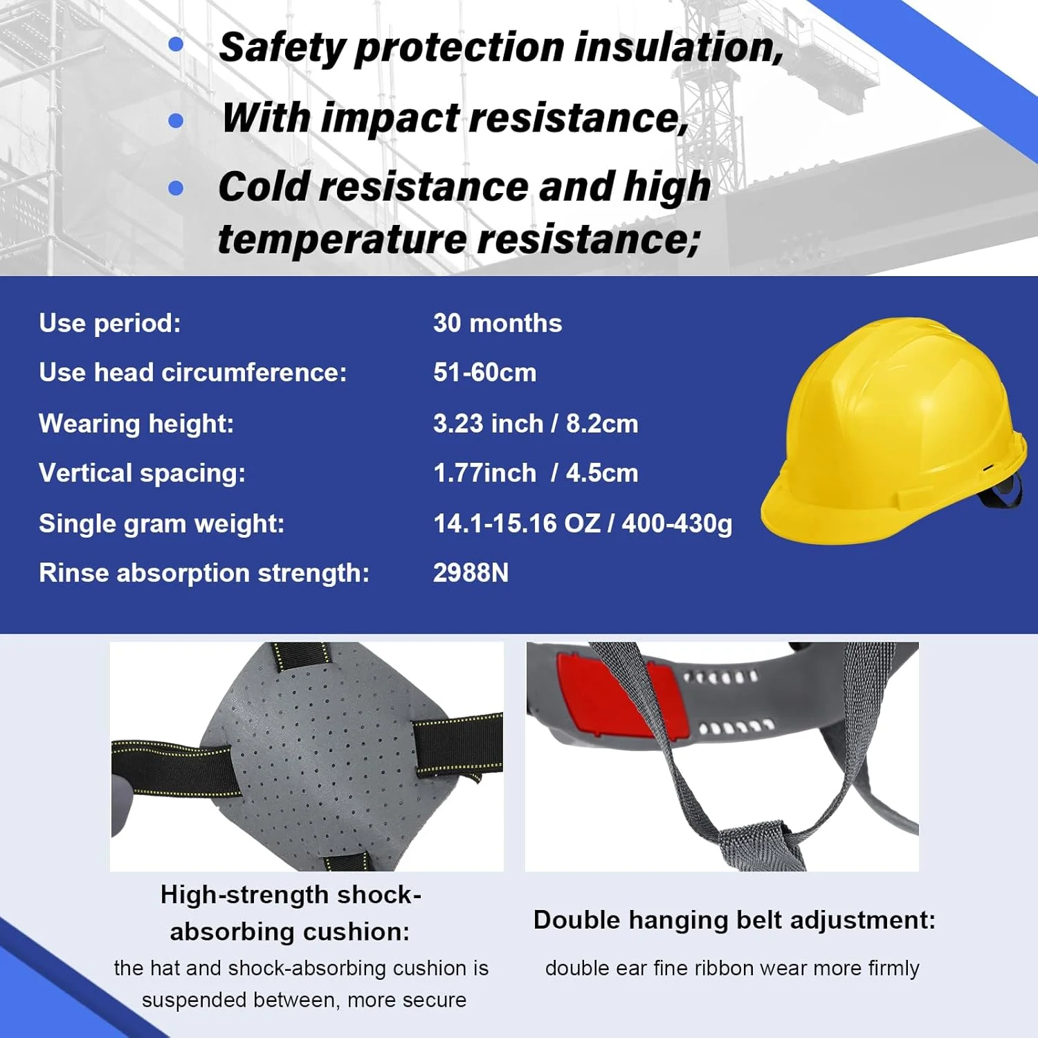 Xuhal بسته 30 عددی کلاه ایمنی ساختمانی 4 نقطه ای، کلاه سخت برای ایمنی، کلاه های ایمنی مدل V شکل، کلاه های ساختمانی قابل تنظیم برای مردان، لوازم حفاظت از کار