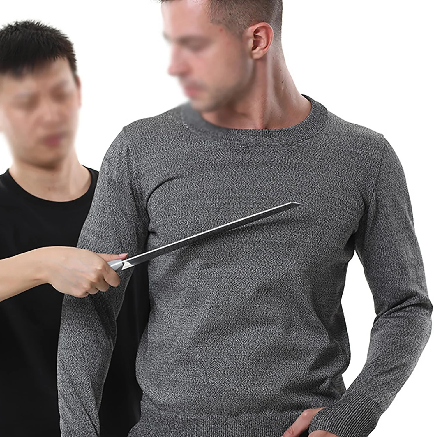 جلیقه ضد برش و ضد ضربه، تجهیزات محافظتی 5 لایه با یقه گرد، ضد گاز گرفتگی، ضد پارگی، ضد ضربه، تاپ ایمنی آستین بلند یقه گرد خاکستری تیره، مورد استفاده برای محافظت از ایمنی شخصی