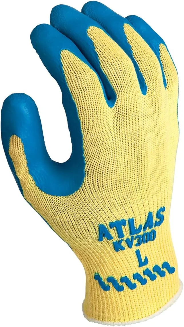 دستکش با روکش لاستیک طبیعی SHOWA Atlas KV300، آستر کولار بدون درز گیج 10، مقاوم در برابر برش، سایز بزرگ (بسته 12 جفت)