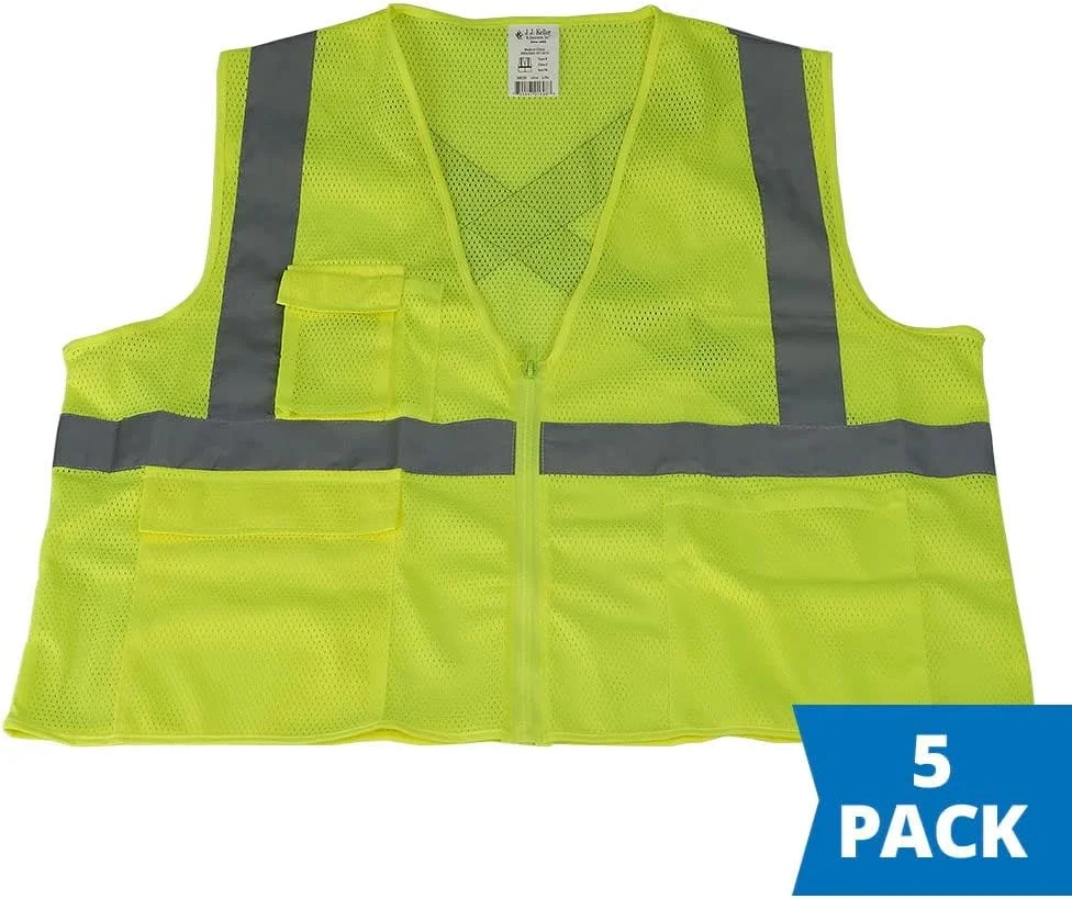 جلیقه ایمنی 5 عددی SAFEGEAR از شرکت J. J. Keller & Associates, Inc.، کلاس 2 نوع R با جیب و بست زیپی - 4XL/5XL، جلیقه توری پلی استر با دید بالا به رنگ سبز لیمویی/زرد برای مردان یا زنان جلیقه ایمنی 5 عددی SAFEGEAR از شرکت J. J. Keller & Associates, Inc.، کلاس 2 نوع R با جیب و بست زیپی - 4XL/5XL، جلیقه توری پلی استر با دید بالا به رنگ سبز لیمویی/زرد برای مردان یا زنان