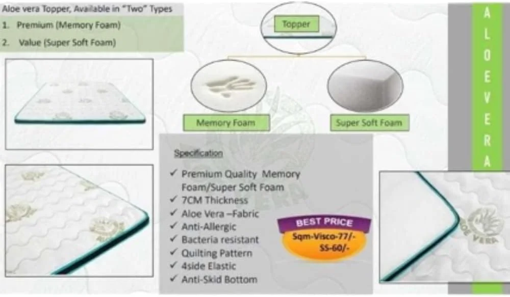 تشکچه مموری فوم فوق العاده نرم ضد حساسیت با کیفیت عالی SULSHA مدل Aloe Vera سایز کینگ 190X180X5 سانتی متر تشکچه مموری فوم فوق العاده نرم ضد حساسیت با کیفیت عالی SULSHA مدل Aloe Vera سایز کینگ 190X180X5 سانتی متر